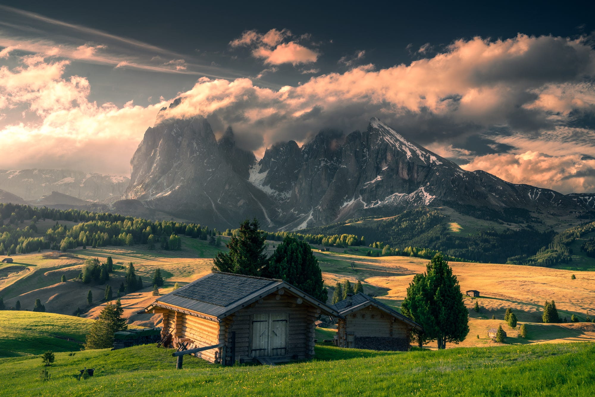 nature, landscape, Italy, house, mountains, clouds, field, sunlight