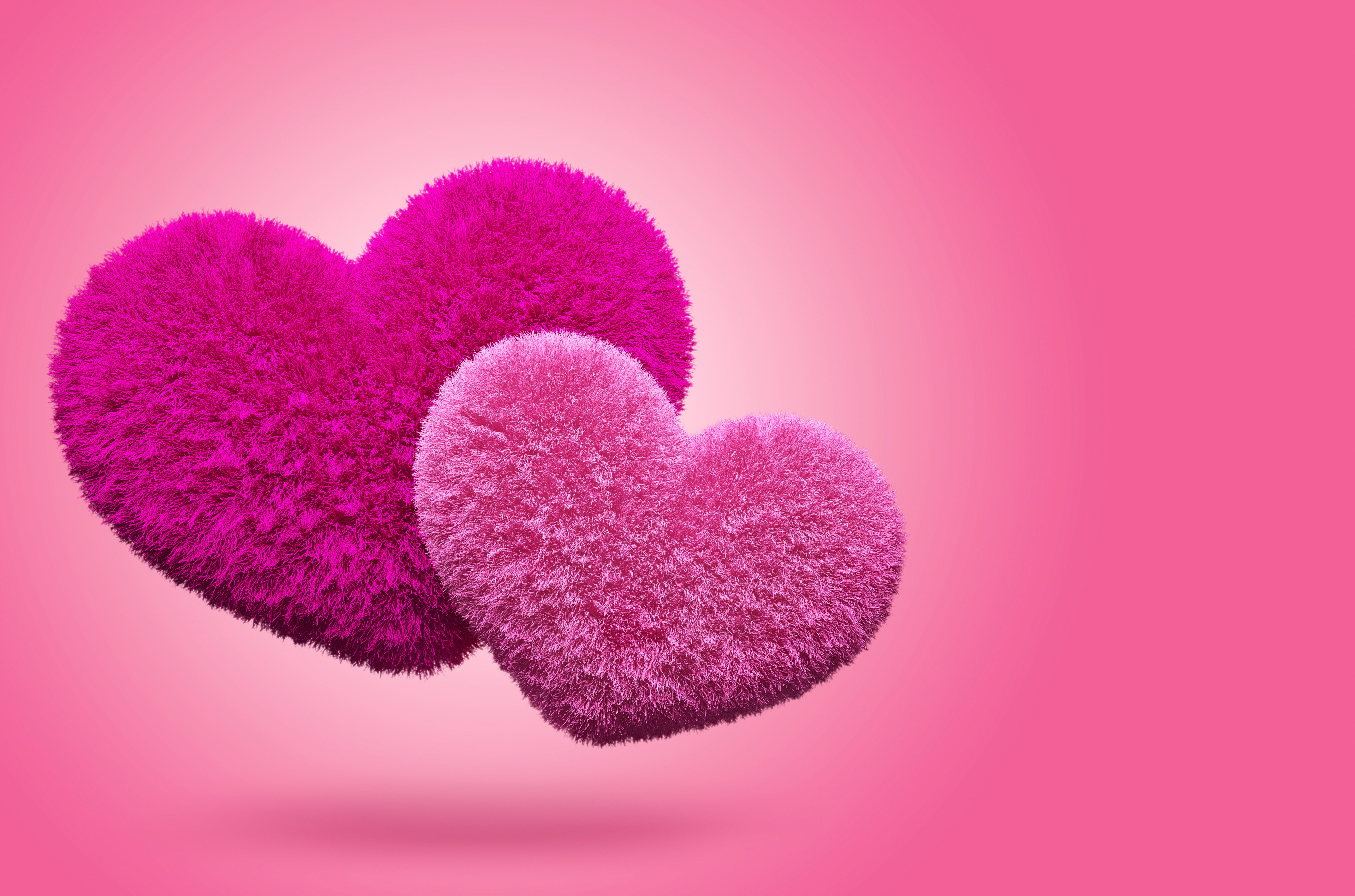 pink heart decor, hearts, love, fluffy, heart Shape, valentine's Day - Holiday