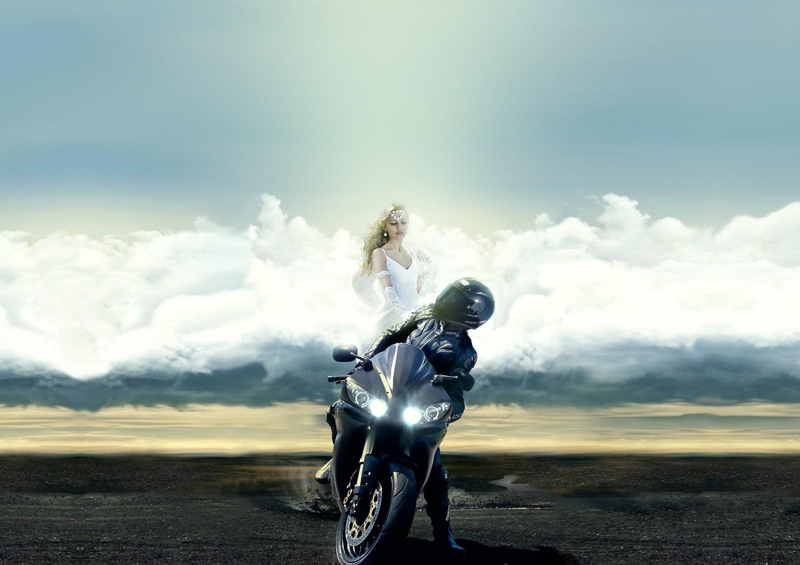Motorcyclist, Guardian Angel, Clouds