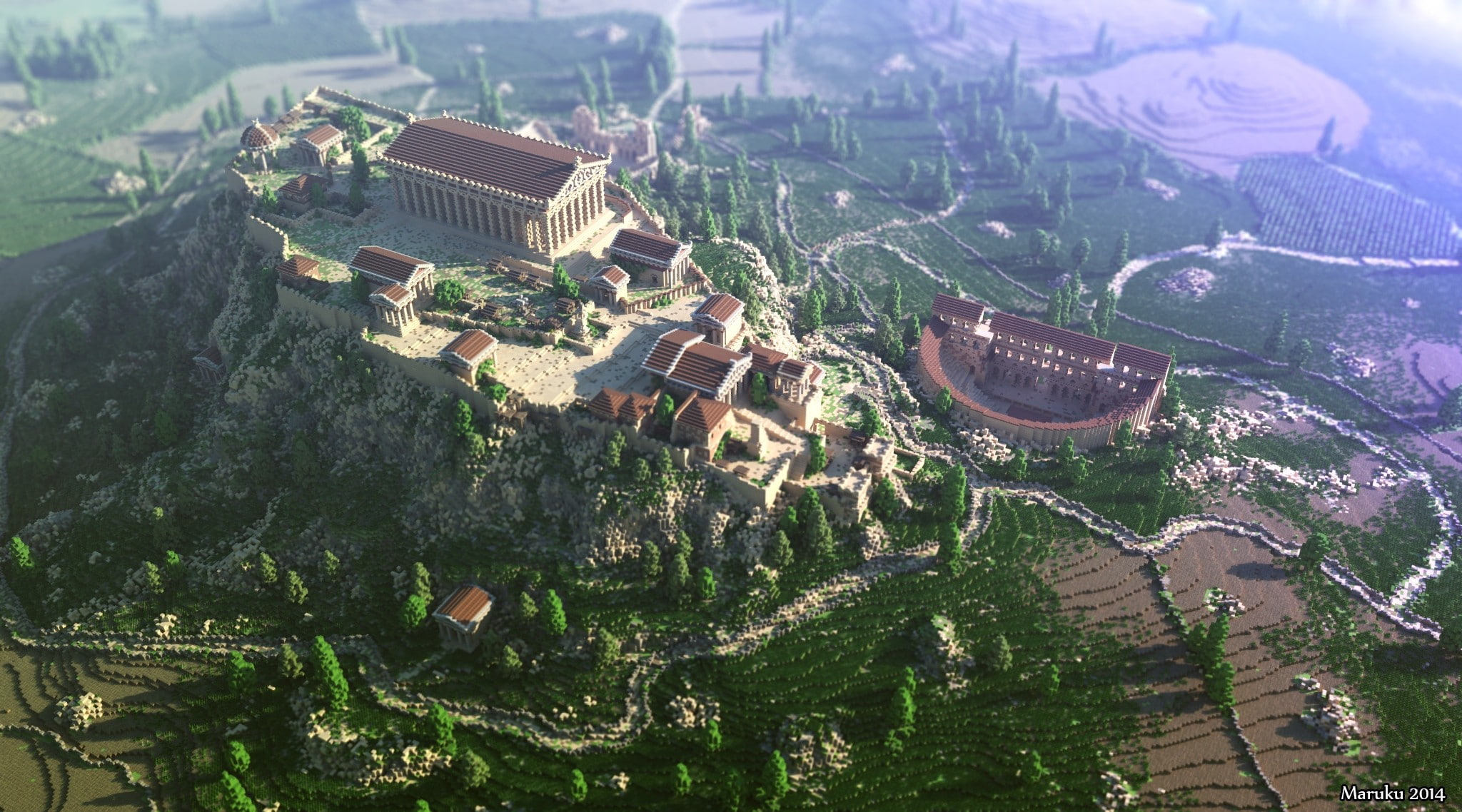 Minecraft, render, Greece, acropolis, Athens, screen shot