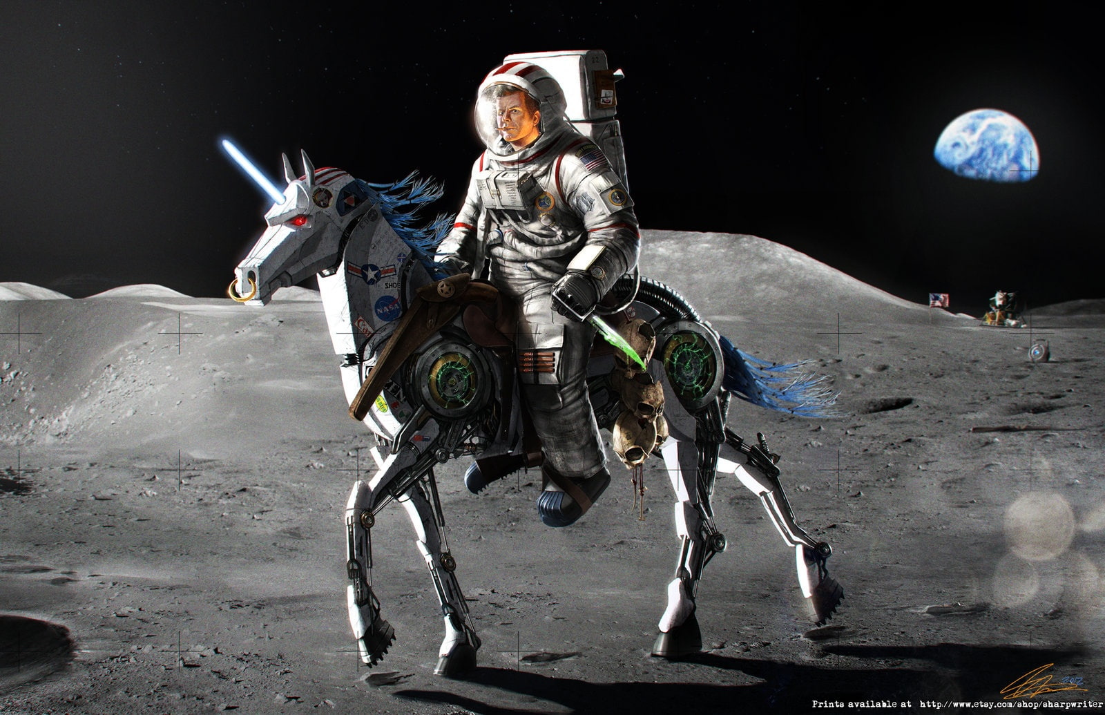astronaut, earth, horse, john, kennedy, machine, moon, unicorn