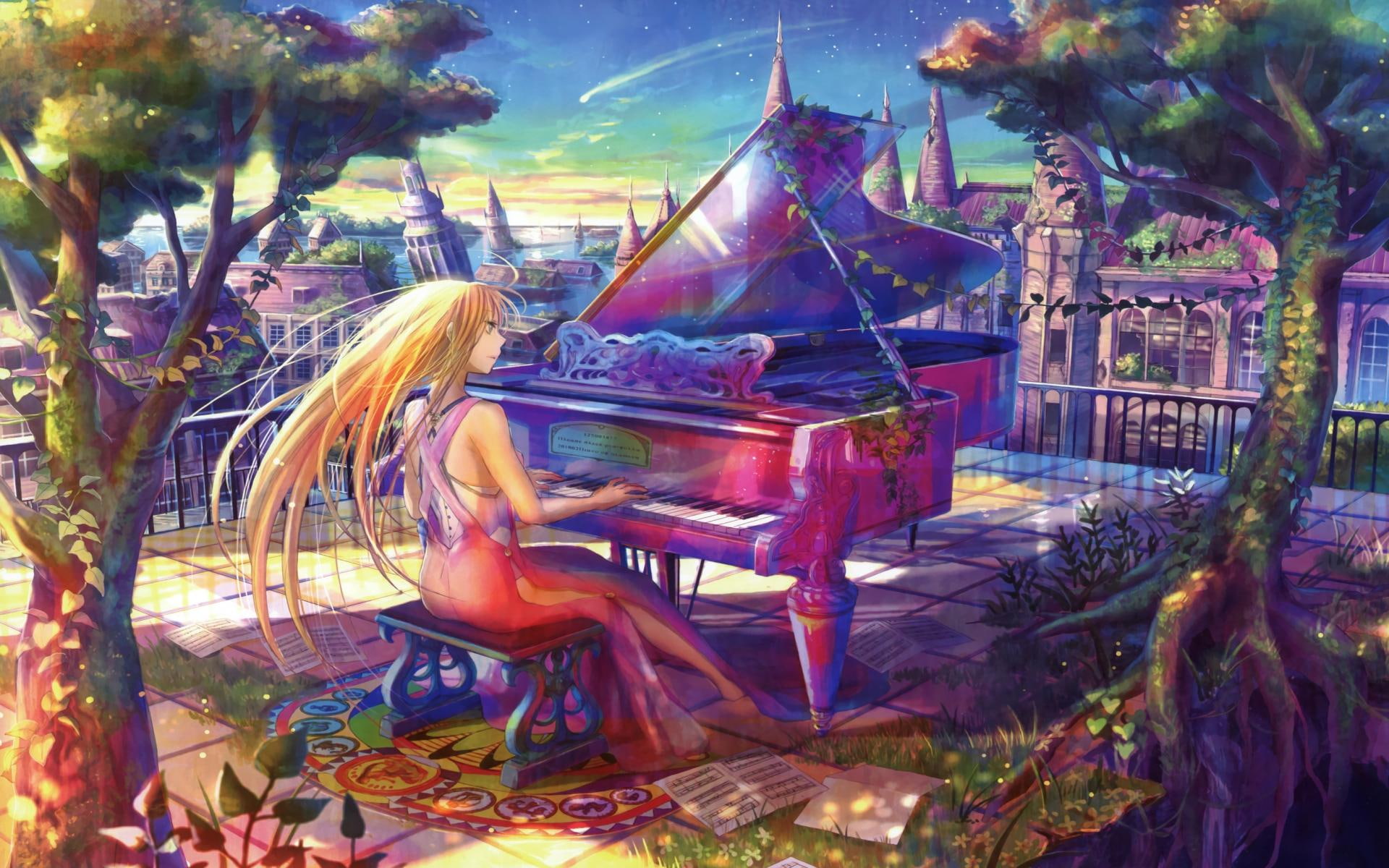 piano play, piano-play, girl, anime, music