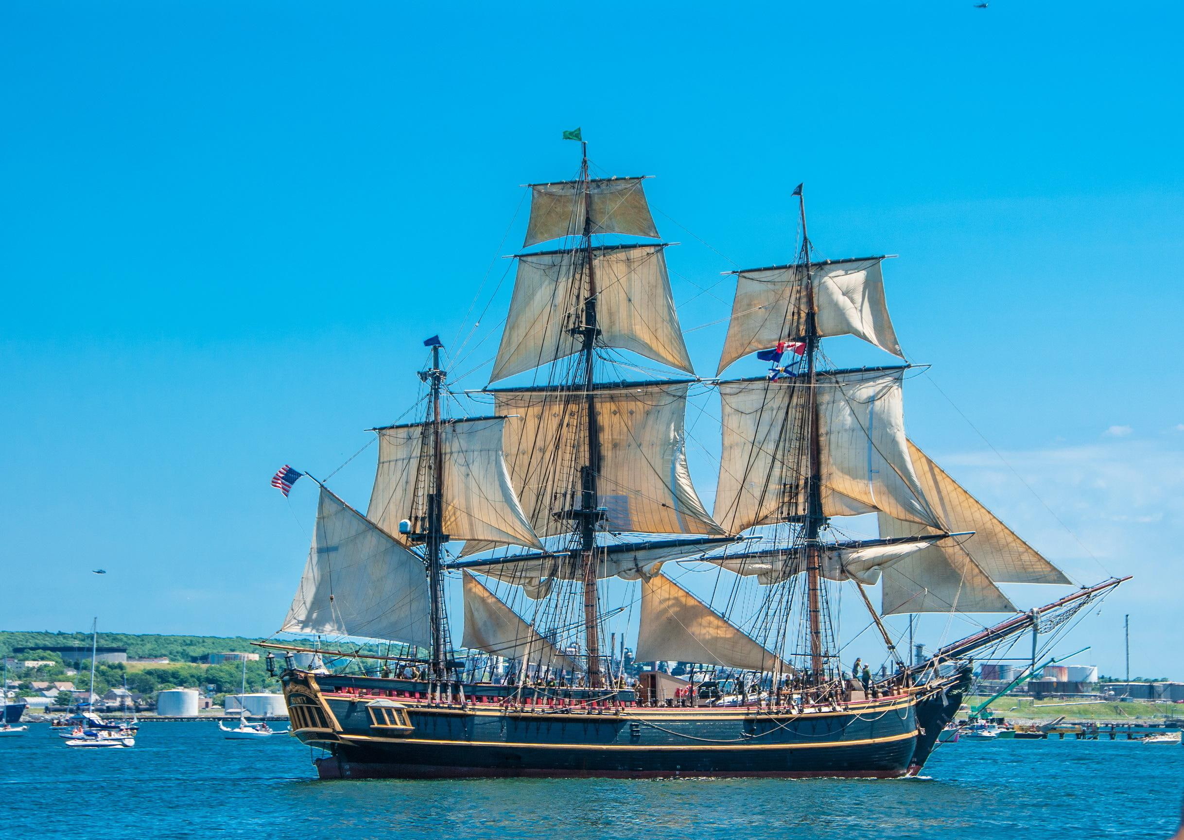 canada, ship, sail, halifax, regional, municipality, blue and brown wooden galleon