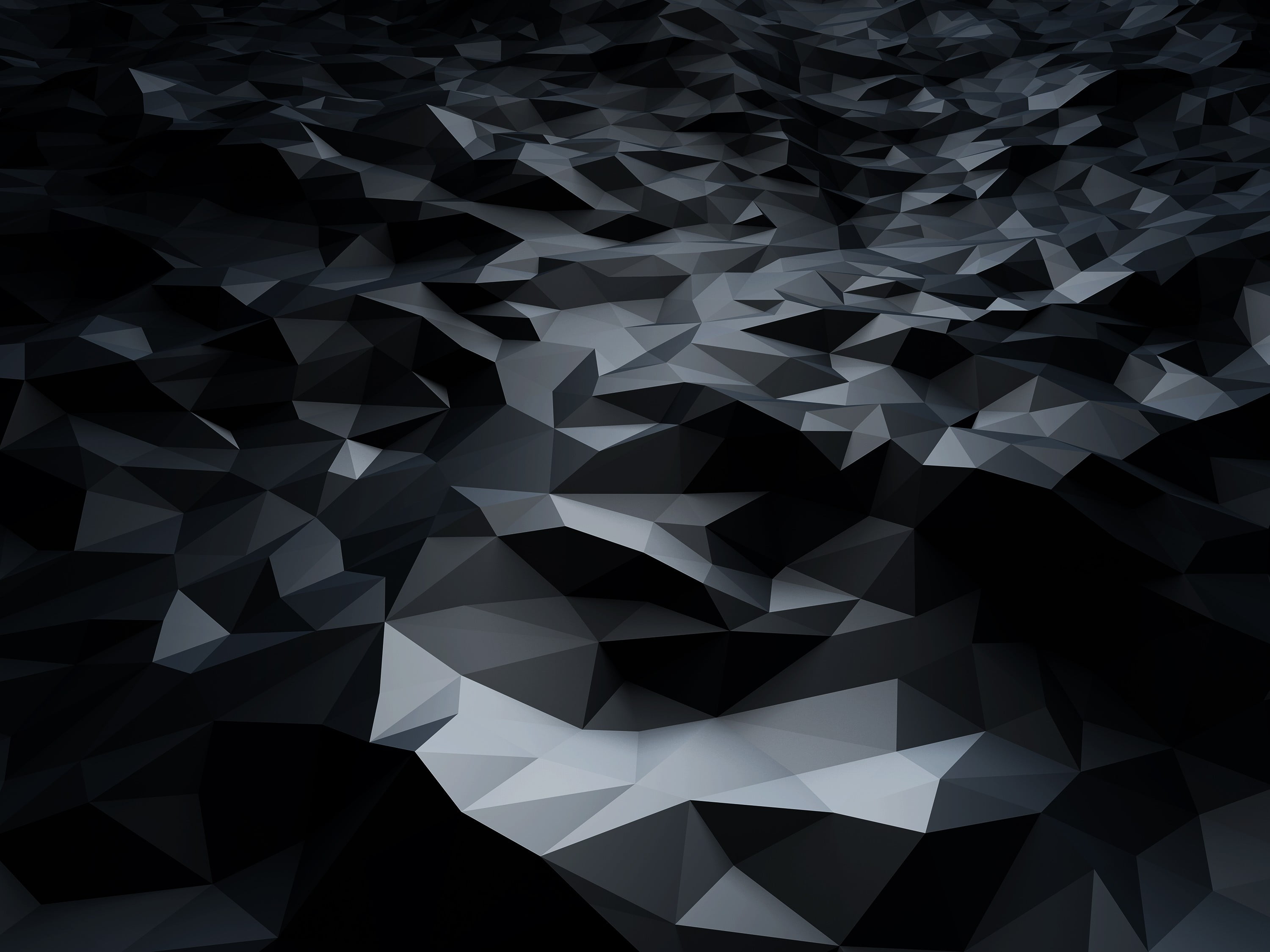 black and gray abstract painting, low poly, 3D, digital art, dark