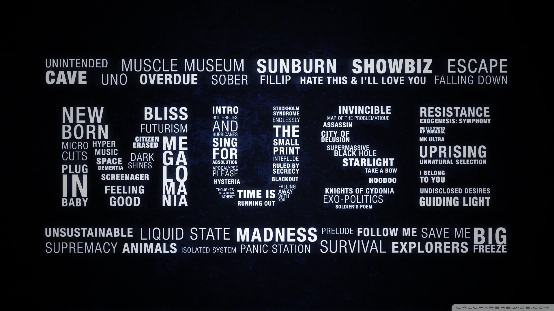 Muse artwork, music, typography, songs, digital art, text, communication