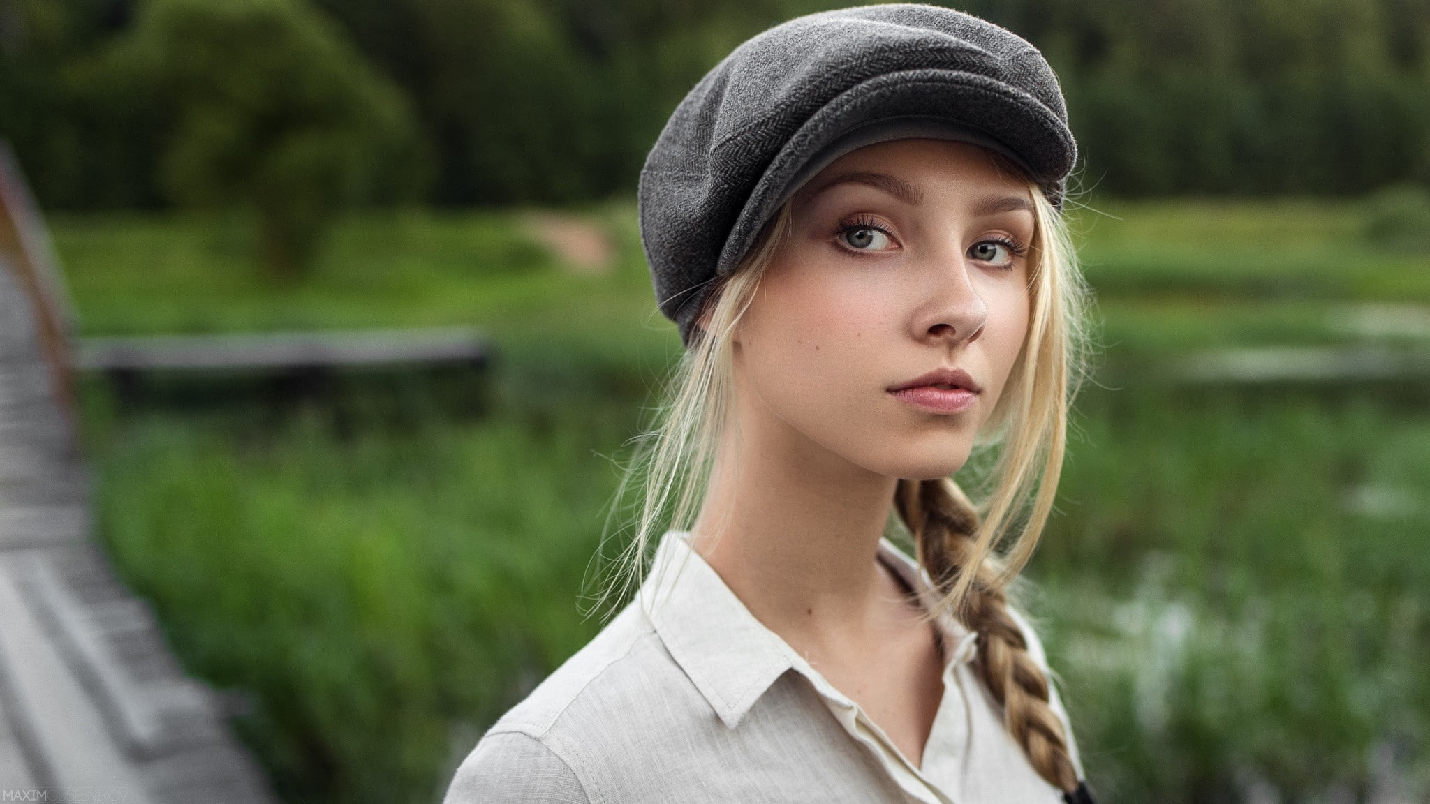 blonde, hat, braid, model, alice tarasenko, face portrait, Girls