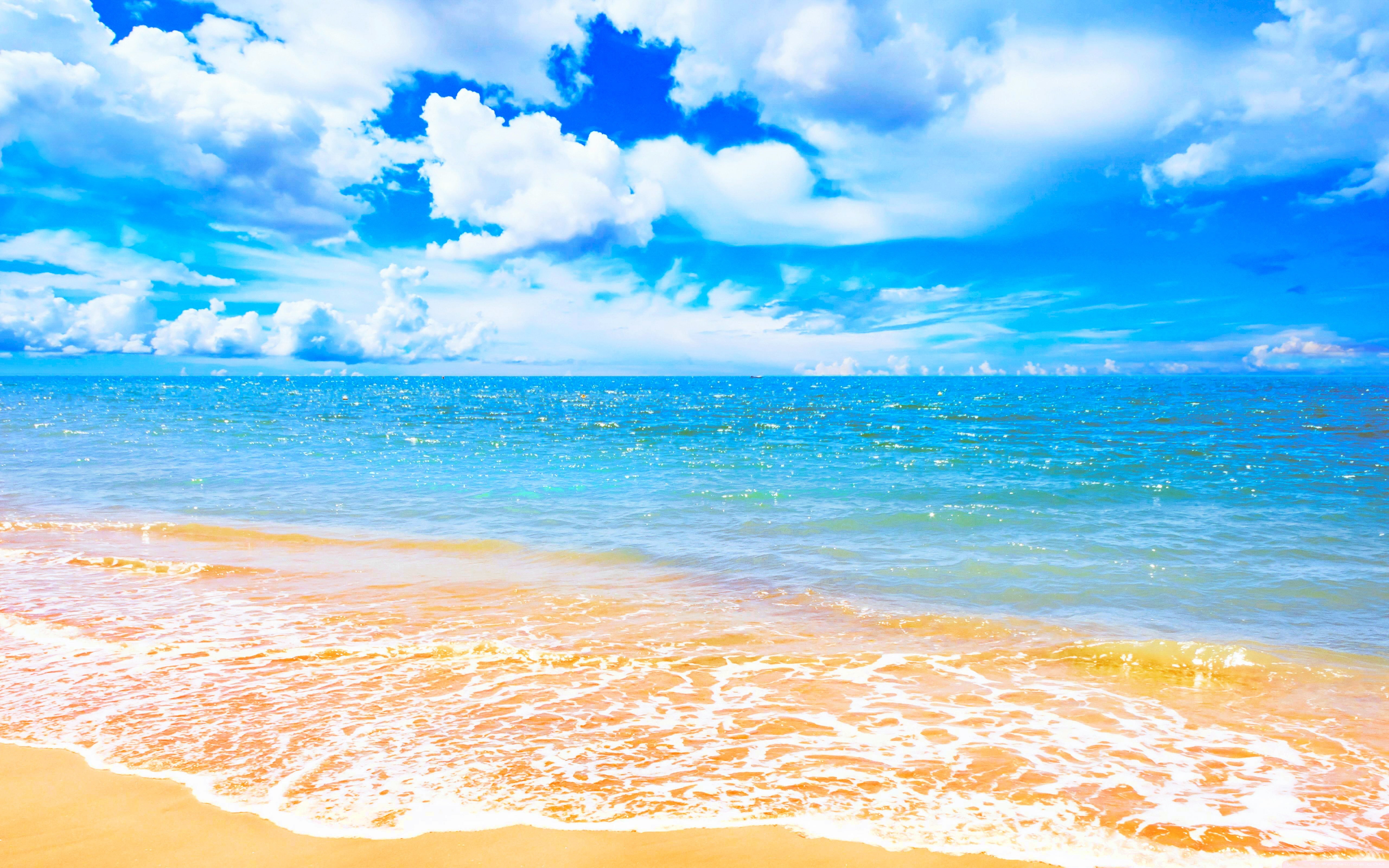 Beach, Blue, cloud, highres, horizon, pastel, sea, sky