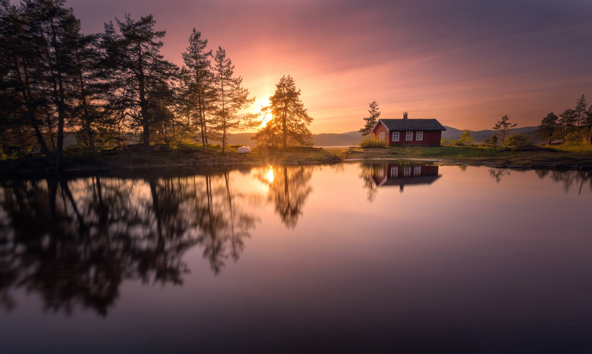 Free download | HD wallpaper: trees, sunset, lake, reflection, Norway ...