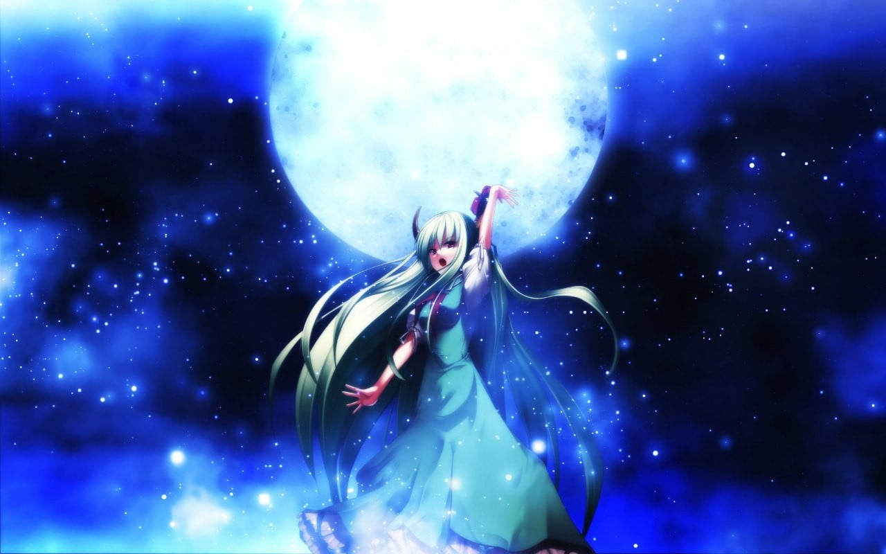 Touhou, Ex Keine, horns, anime, Moon, one person, young adult