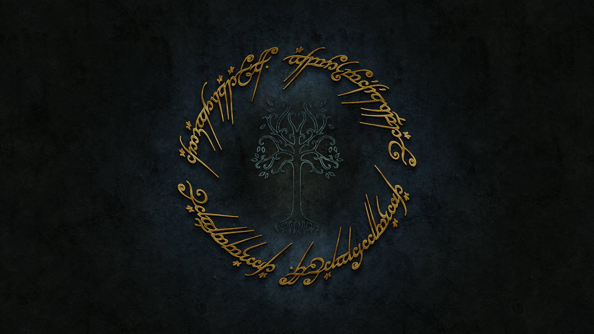 logo, gold, Lord of The Rings, Tolkien, Sindarin, blackboard