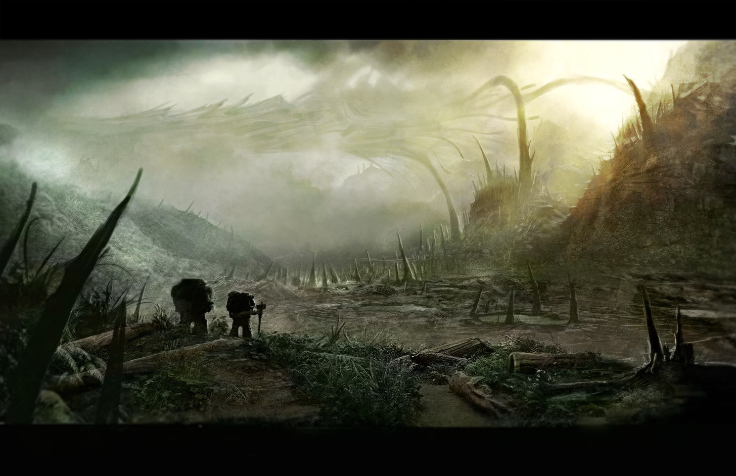 warhammer, auto post production filter, transfer print, nature