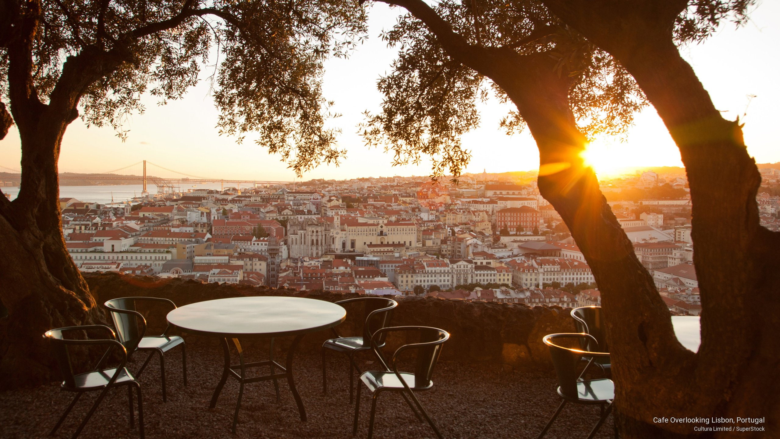 Cafe Overlooking Lisbon, Portugal, Europe