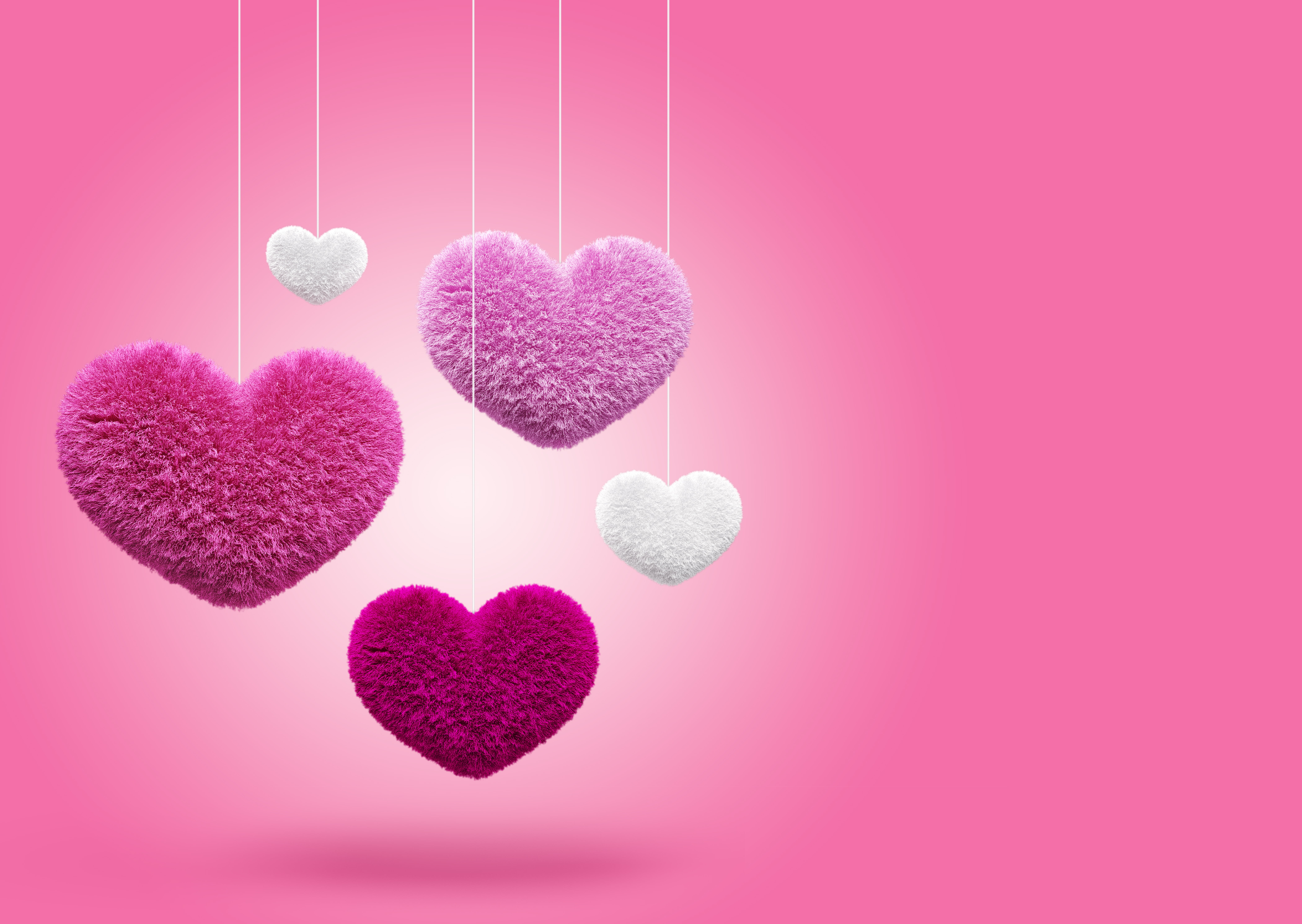 five heart figurines, hearts, love, fluffy, pink, heart Shape