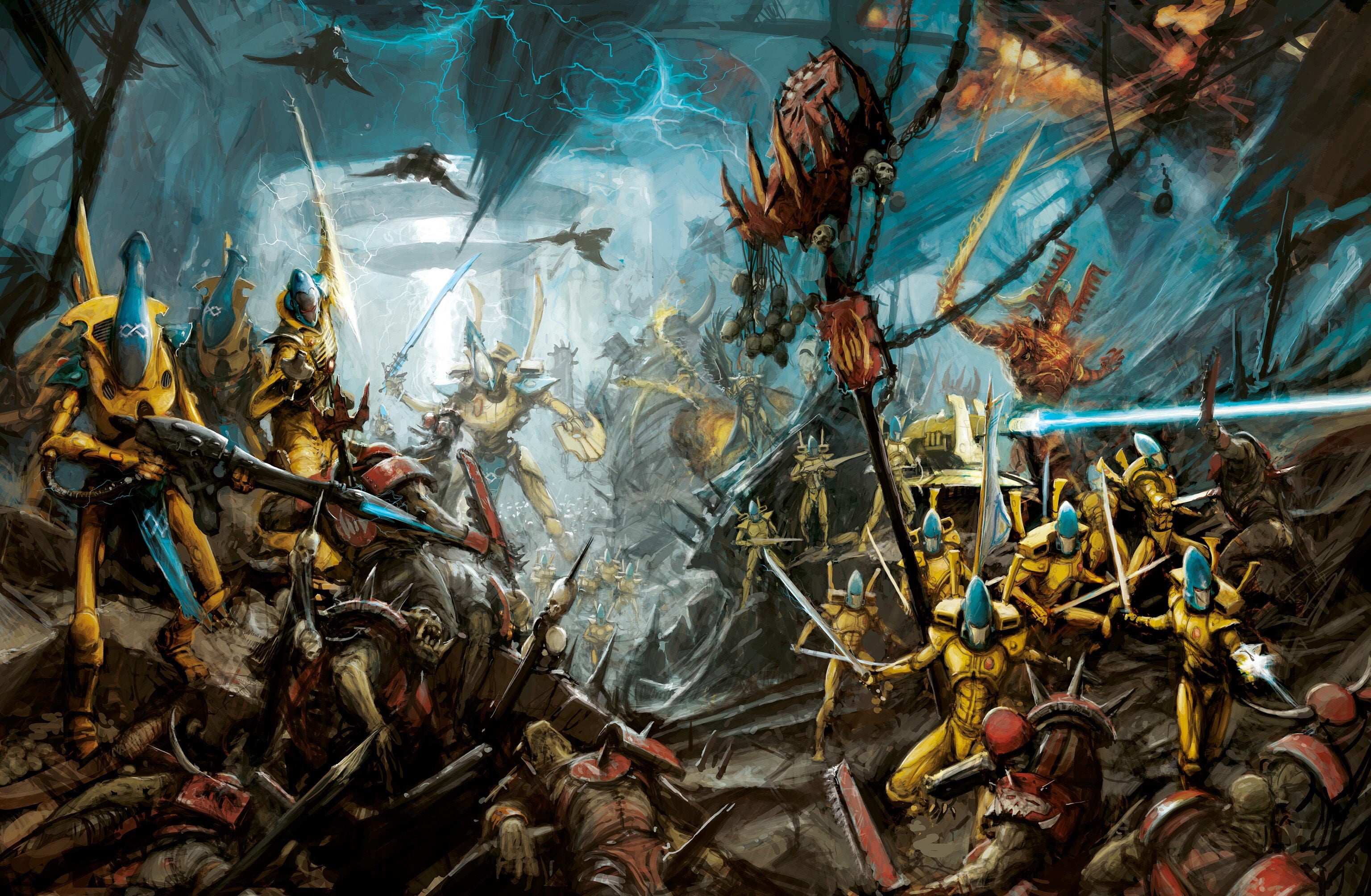 eldar, orcs, warrior, Warhammer 40 000, warlock, Avatar of Khaine