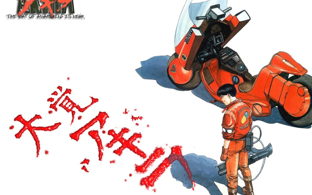 man holding gun anime digital wallpaper, Akira, kaneda, vehicle