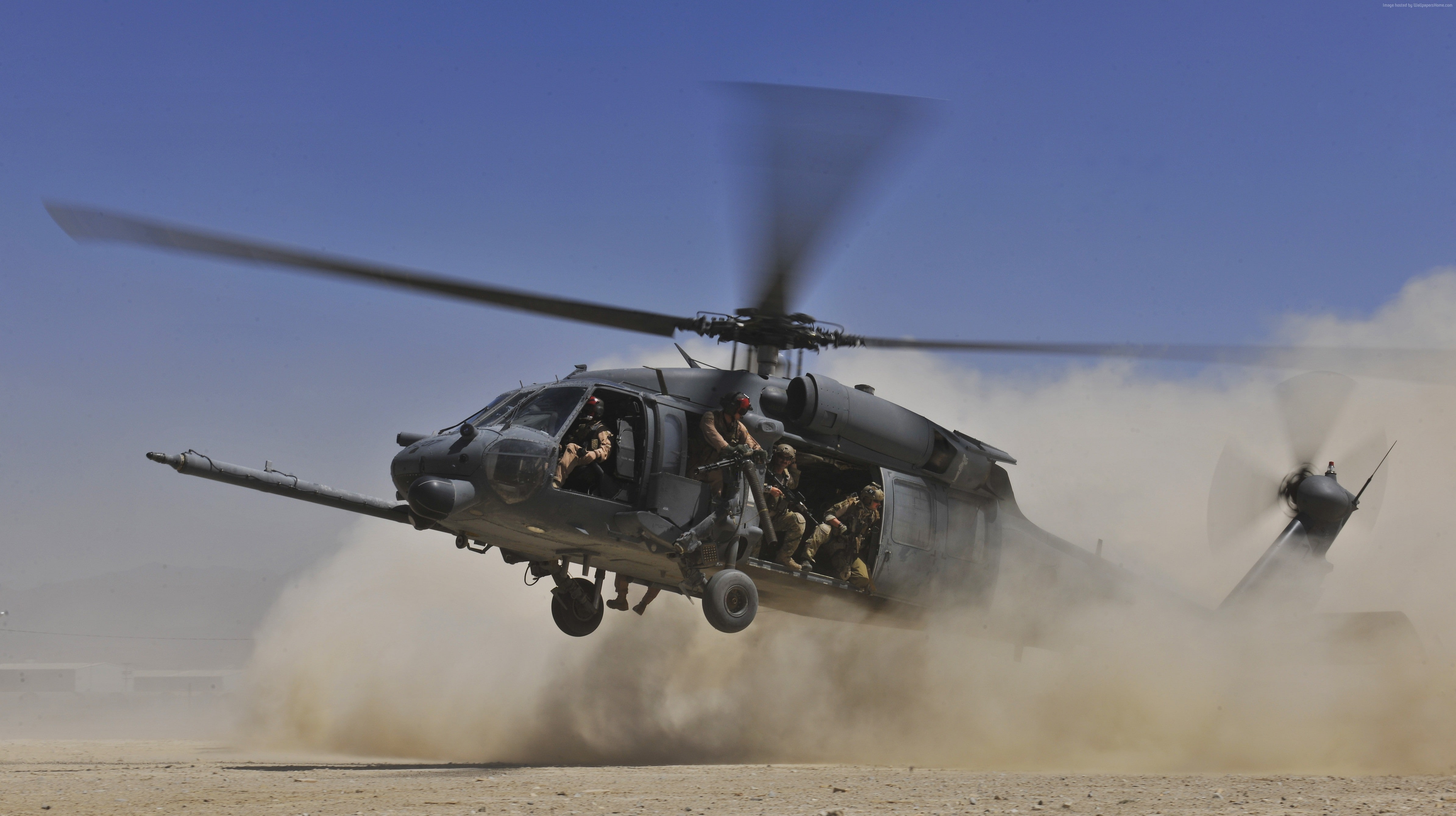 rescue helicopter, combat search, HH-60G, landing, dust, USA Army