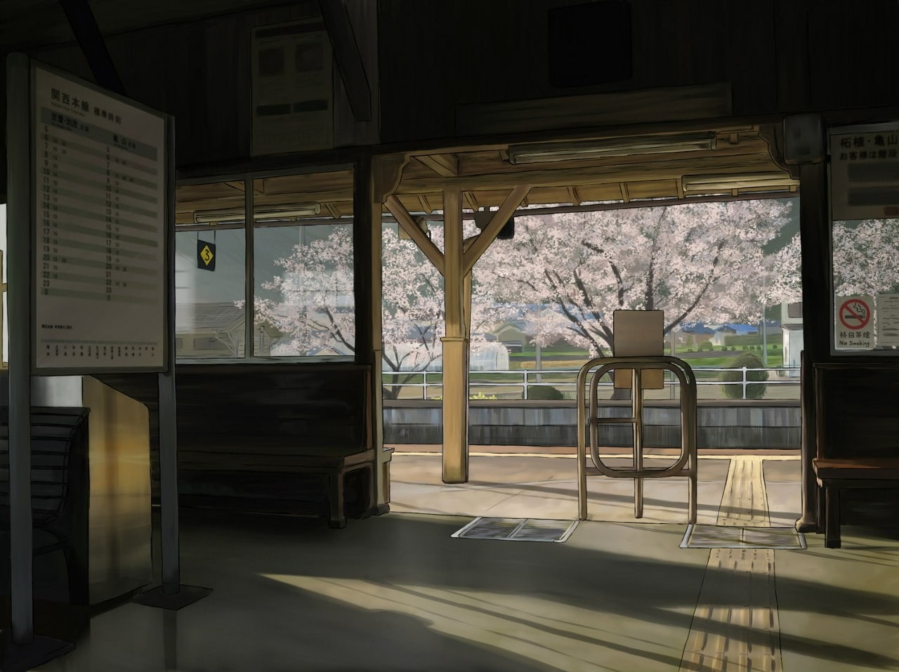 anime, train station, architecture, indoors, built structure