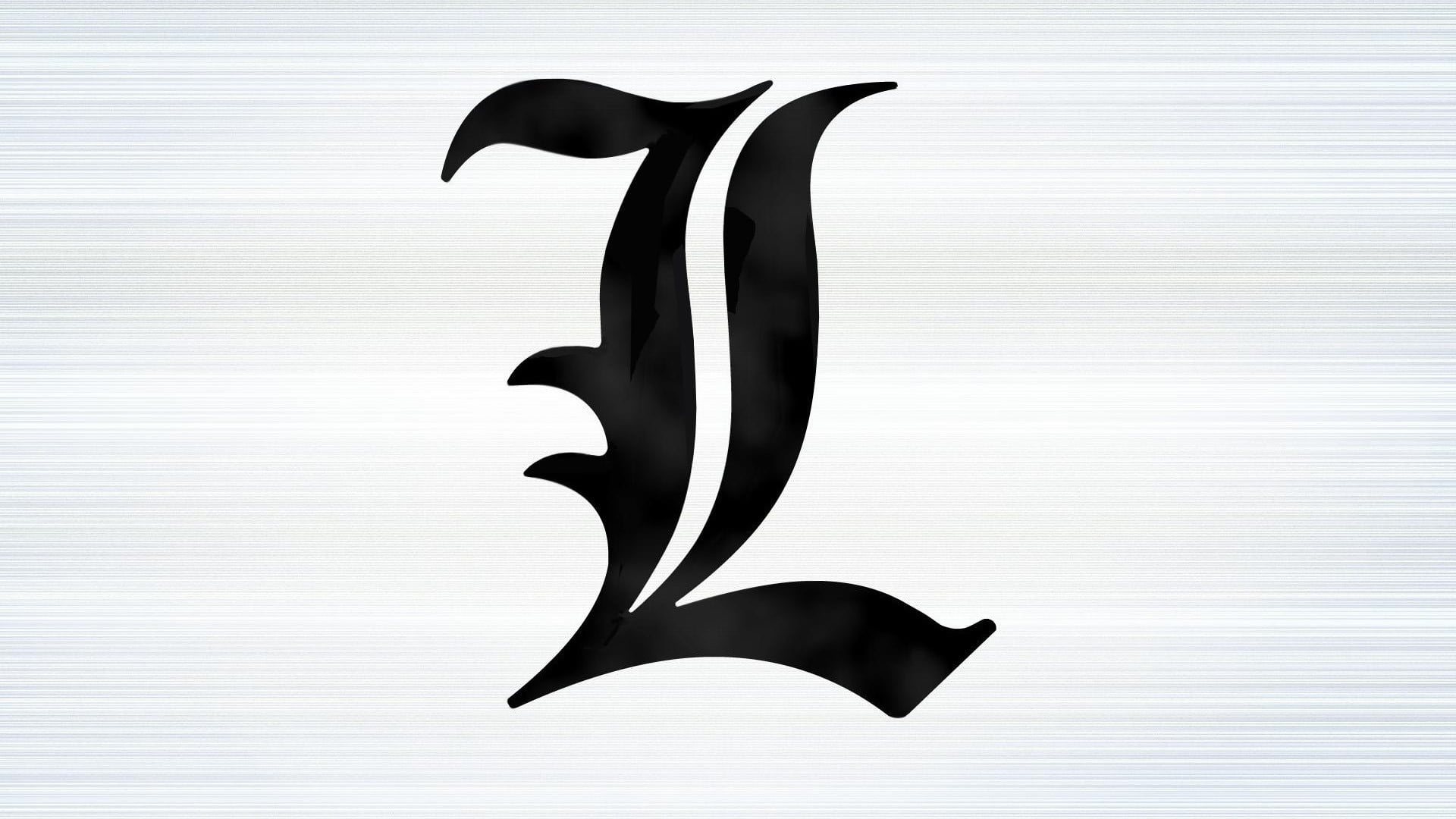 black L letter artwork, anime, Death Note, no people, black color
