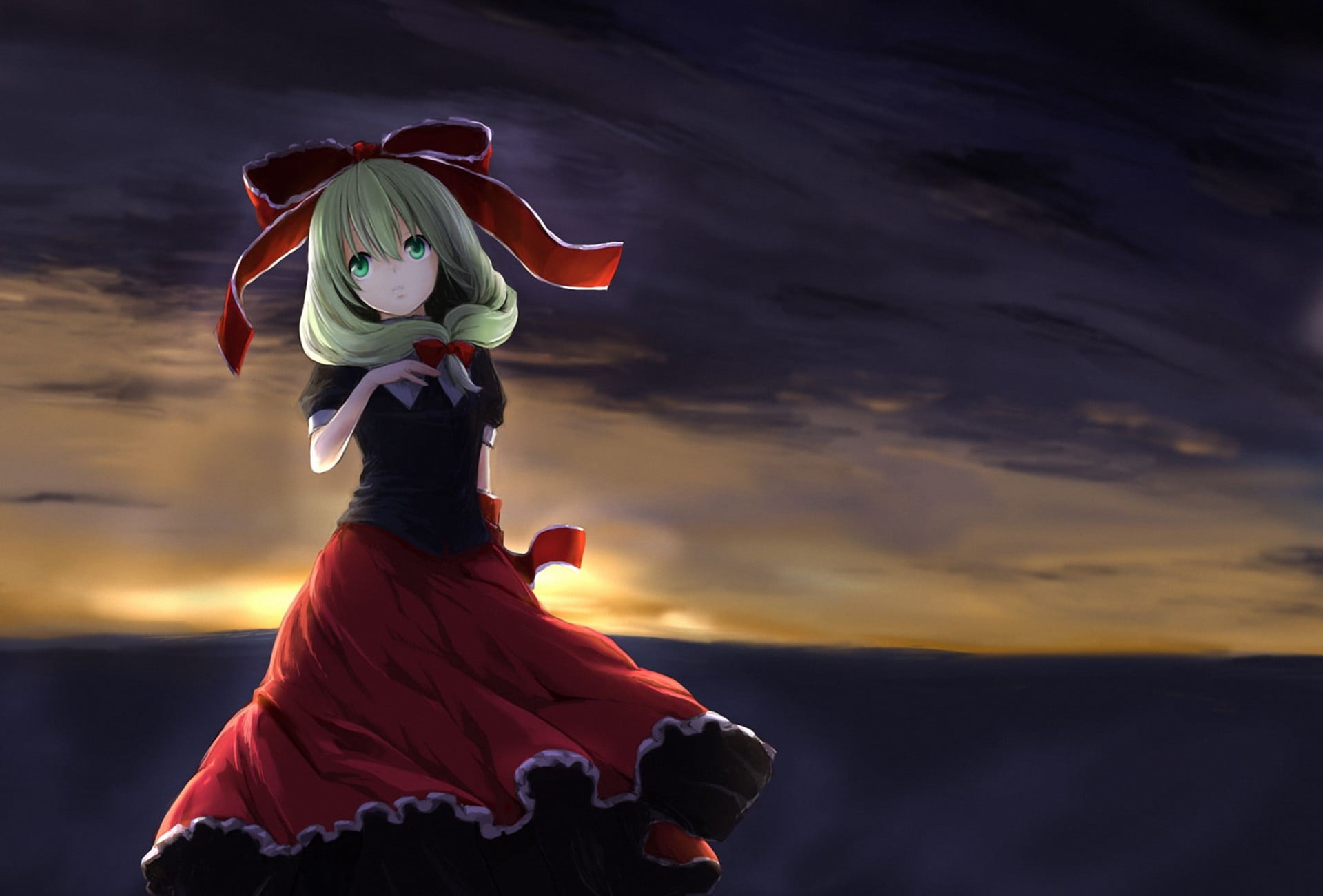 woman character wearing black and red dress vector art, touhou
