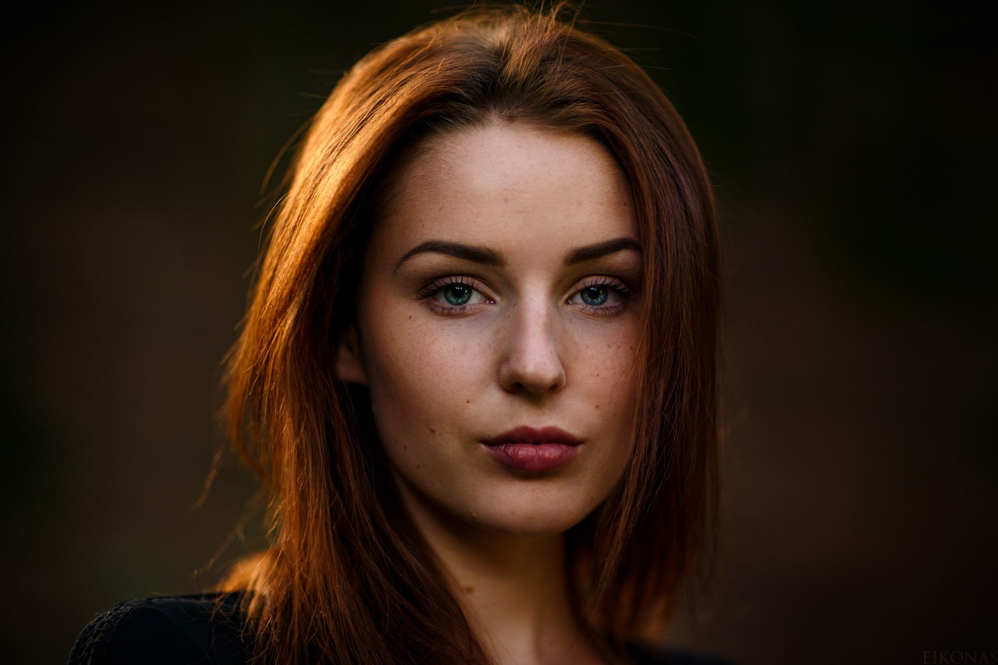women, face, portrait, simple background, redhead, green eyes