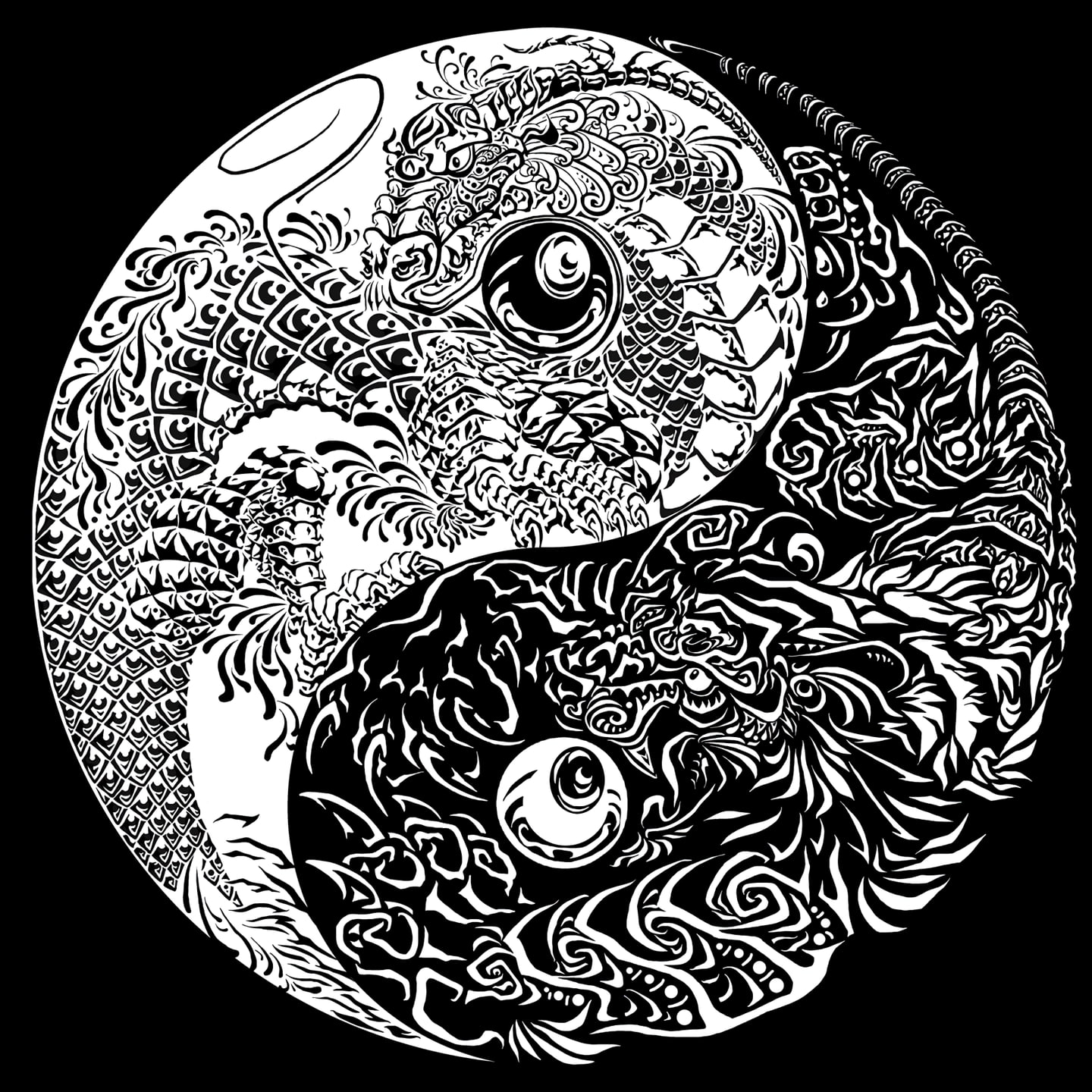 Yin and Yang, symbols, monochrome