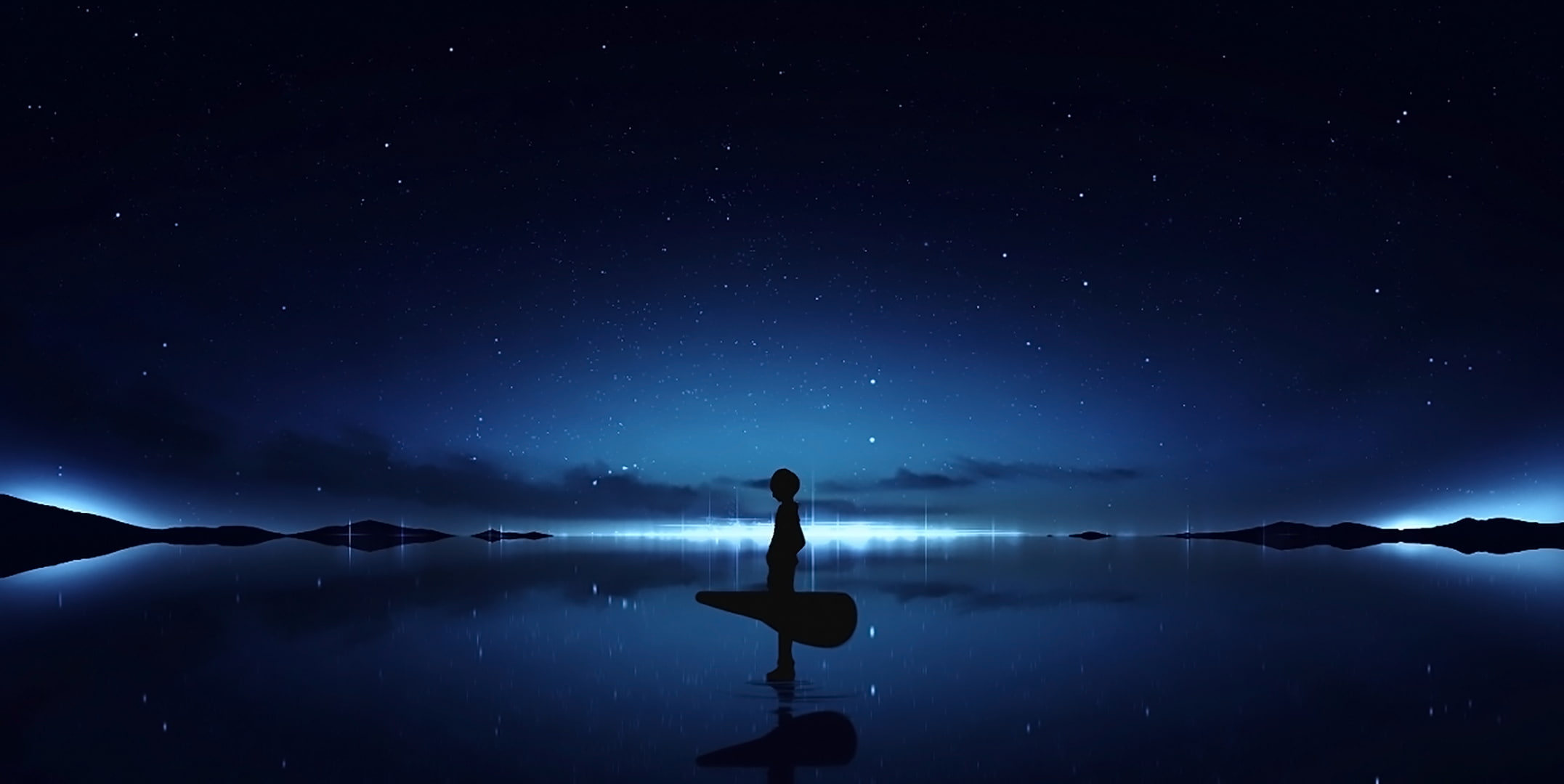 Anime Original Alone Boy, star - space, night, water, scenics - nature