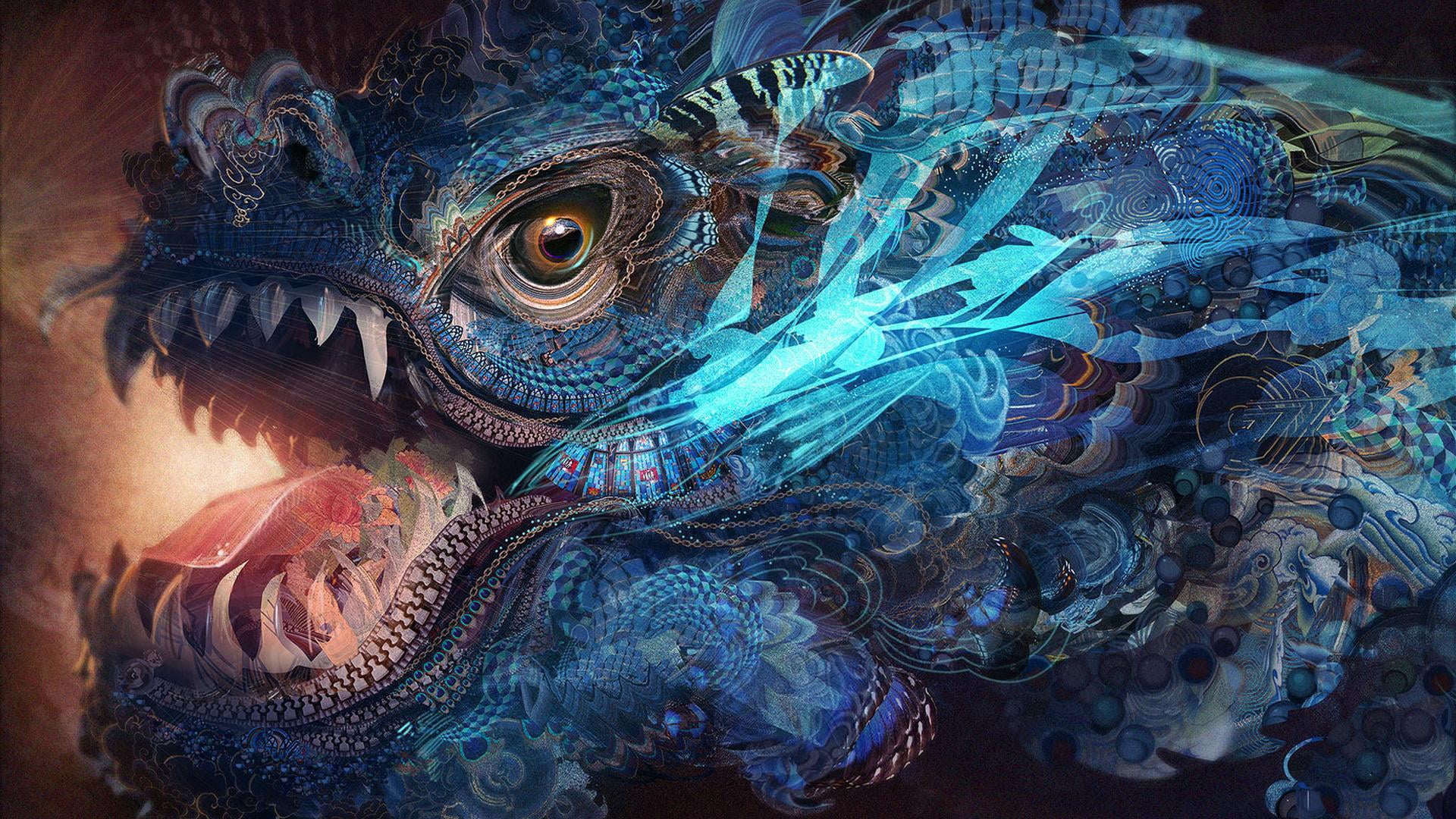 psychedelic, dragon, abstract, trippy, fractal, art and craft
