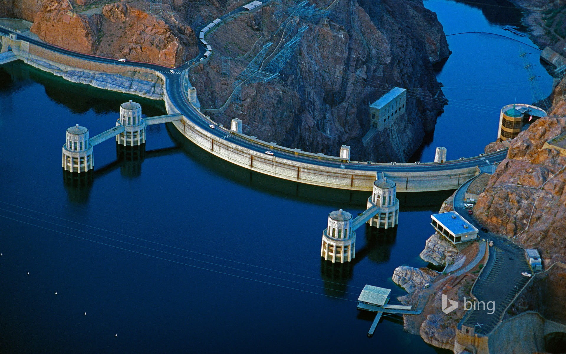 gray concrete bridge, nature, Hoover Dam, Bing, water, nautical vessel
