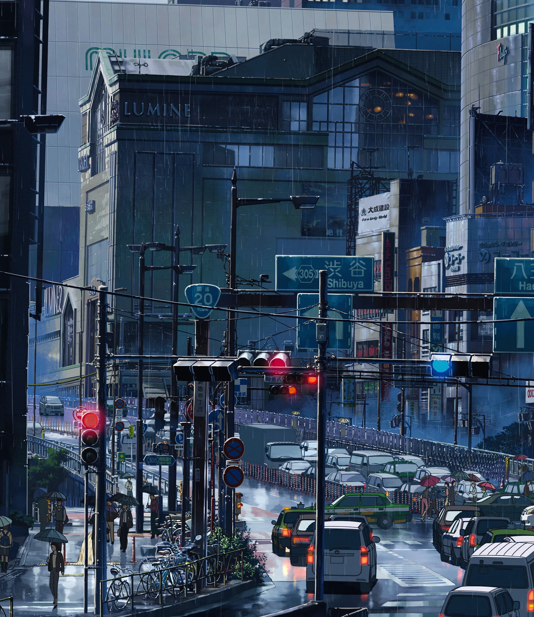 anime, landscape, urban, city, portrait display