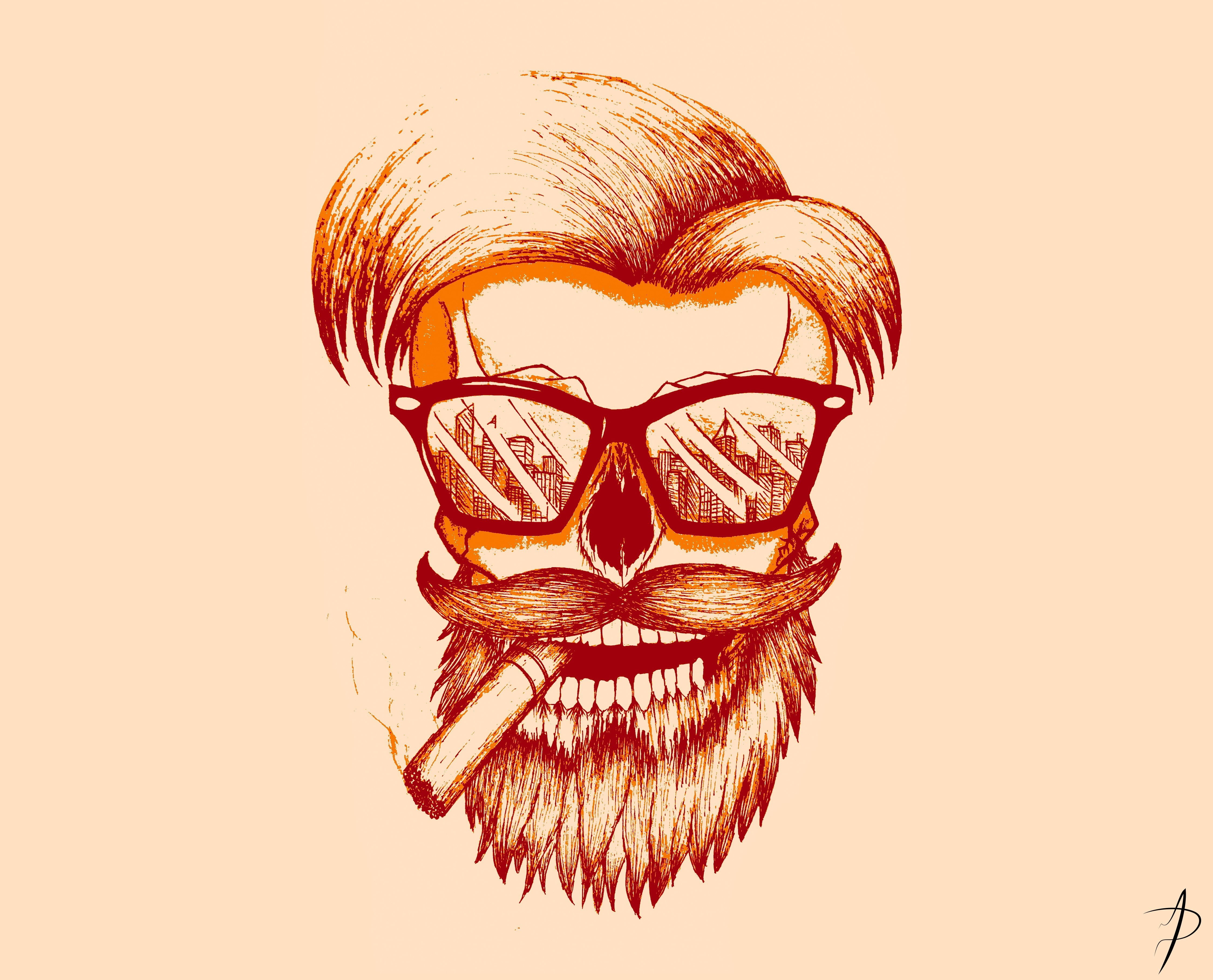 Beards, drawing, skull, studio shot, white background, indoors