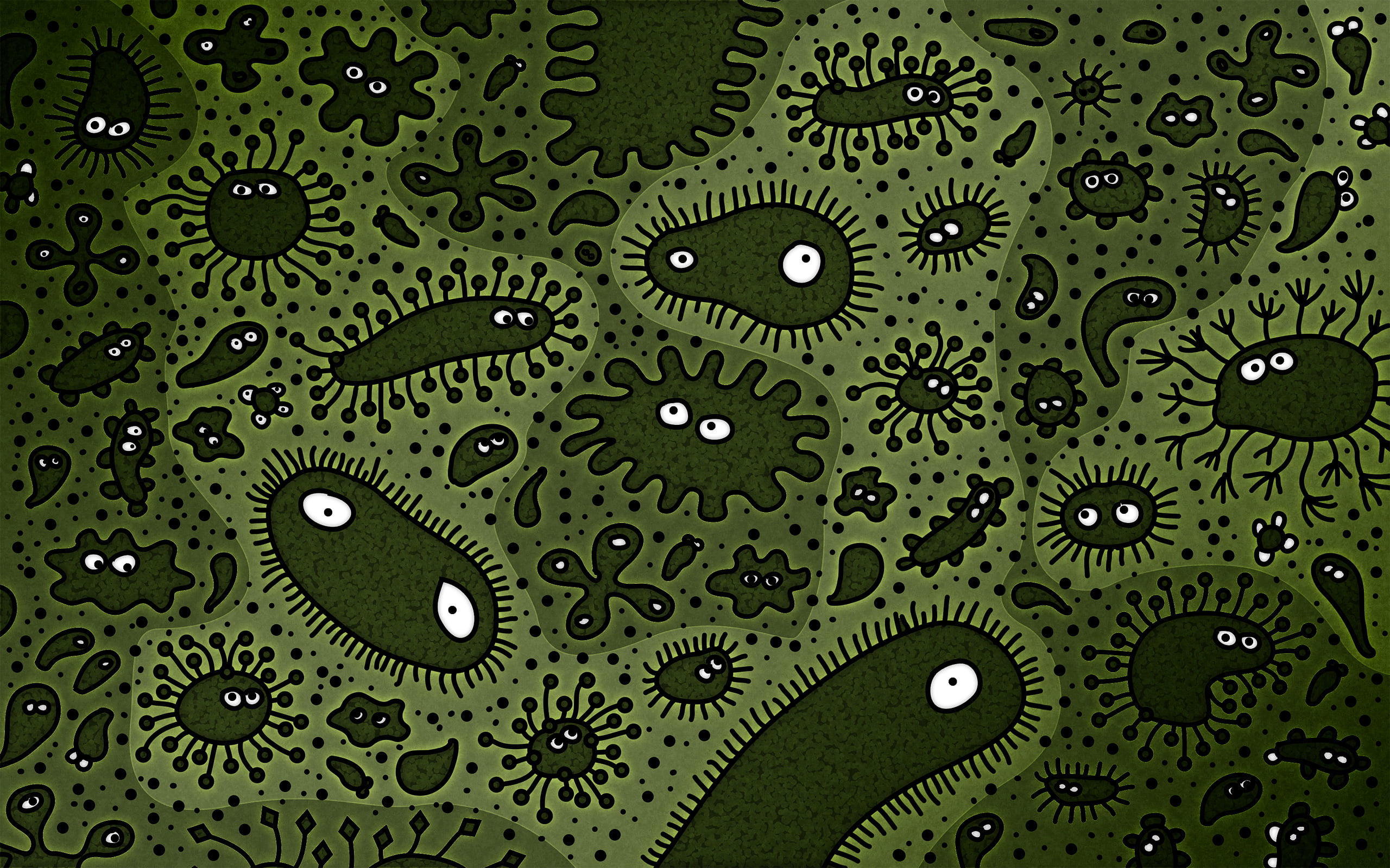 green bacteria digital wallpaper, eyes, look, biology, pattern
