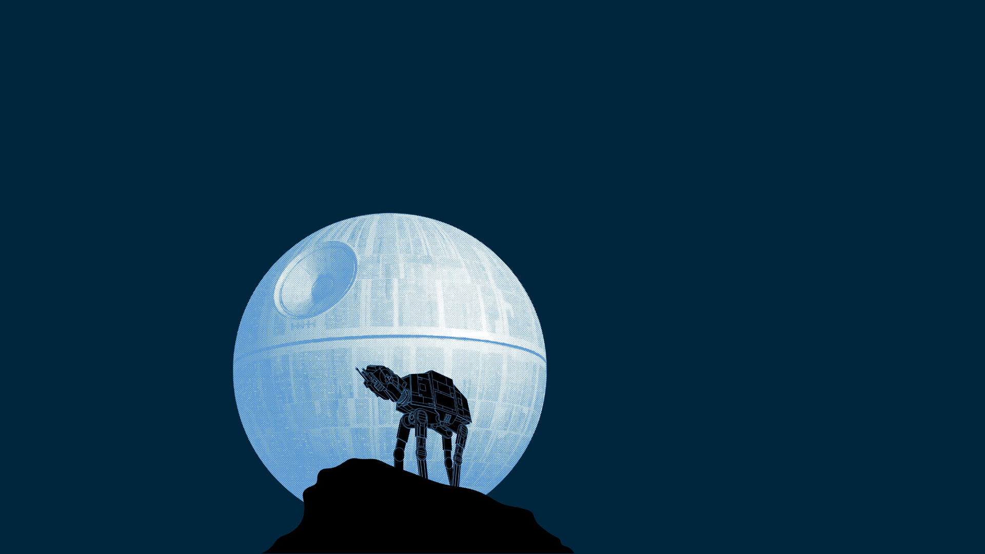 Star Wars ATAT and Death Star illustration, humor, AT-AT, silhouette