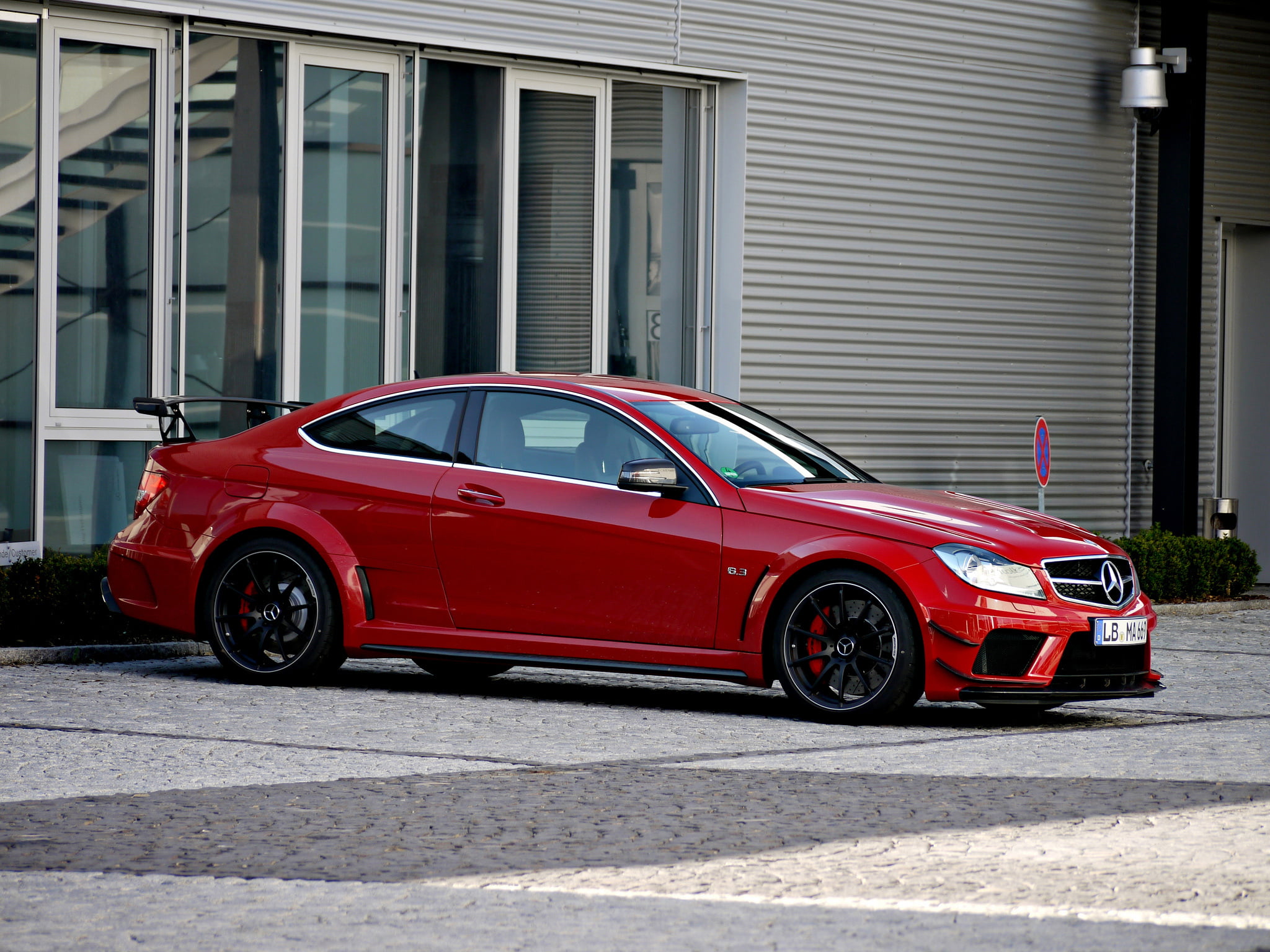 red Mercedes-Benz coupe, AMG, Black Series, C63, car, land Vehicle
