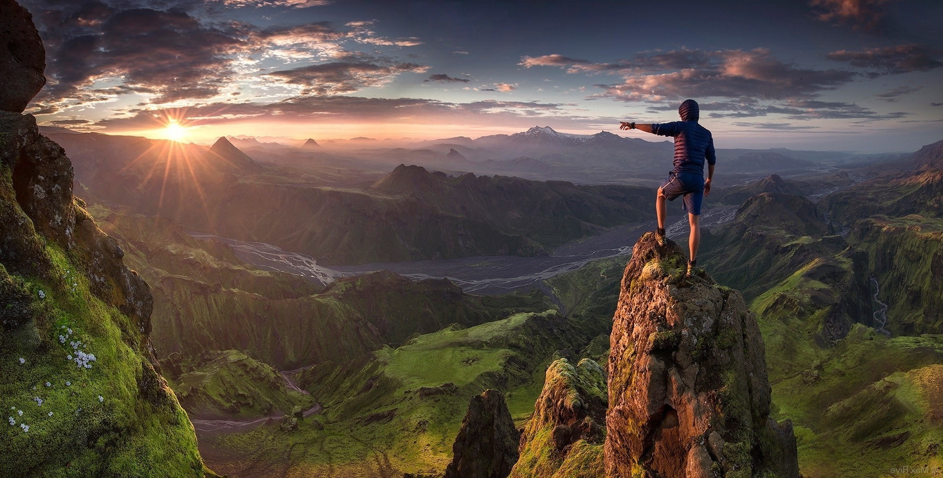 mountain sunrise iceland valley grass clouds river panoramas hiking nature landscape max rive
