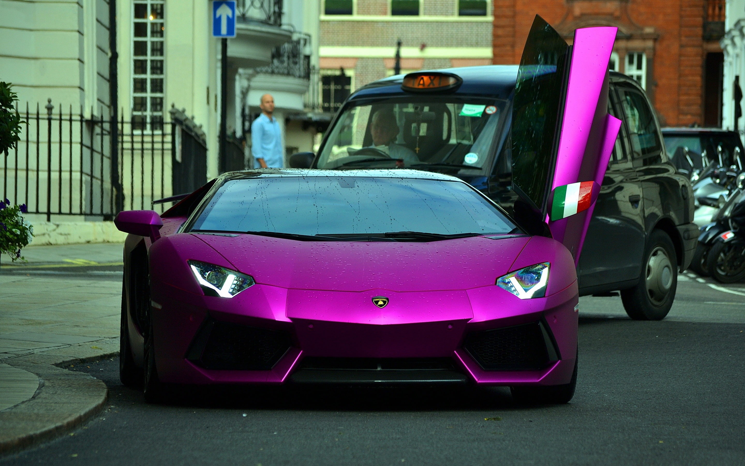 car, Lamborghini, Lamborghini Aventador, Purple, supercars