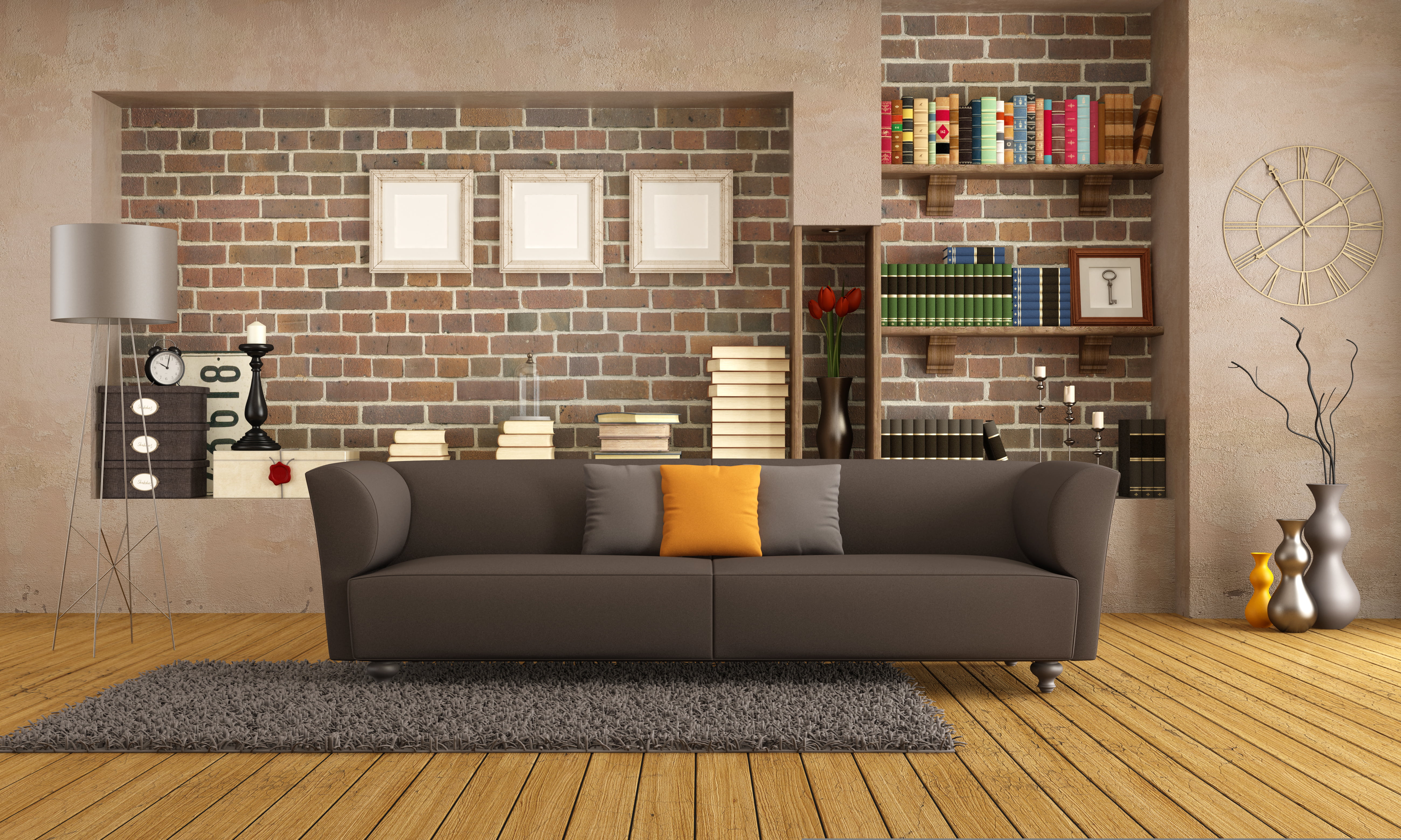 gray 2-seat sofa, interior, pillow, library, vintage, Modern