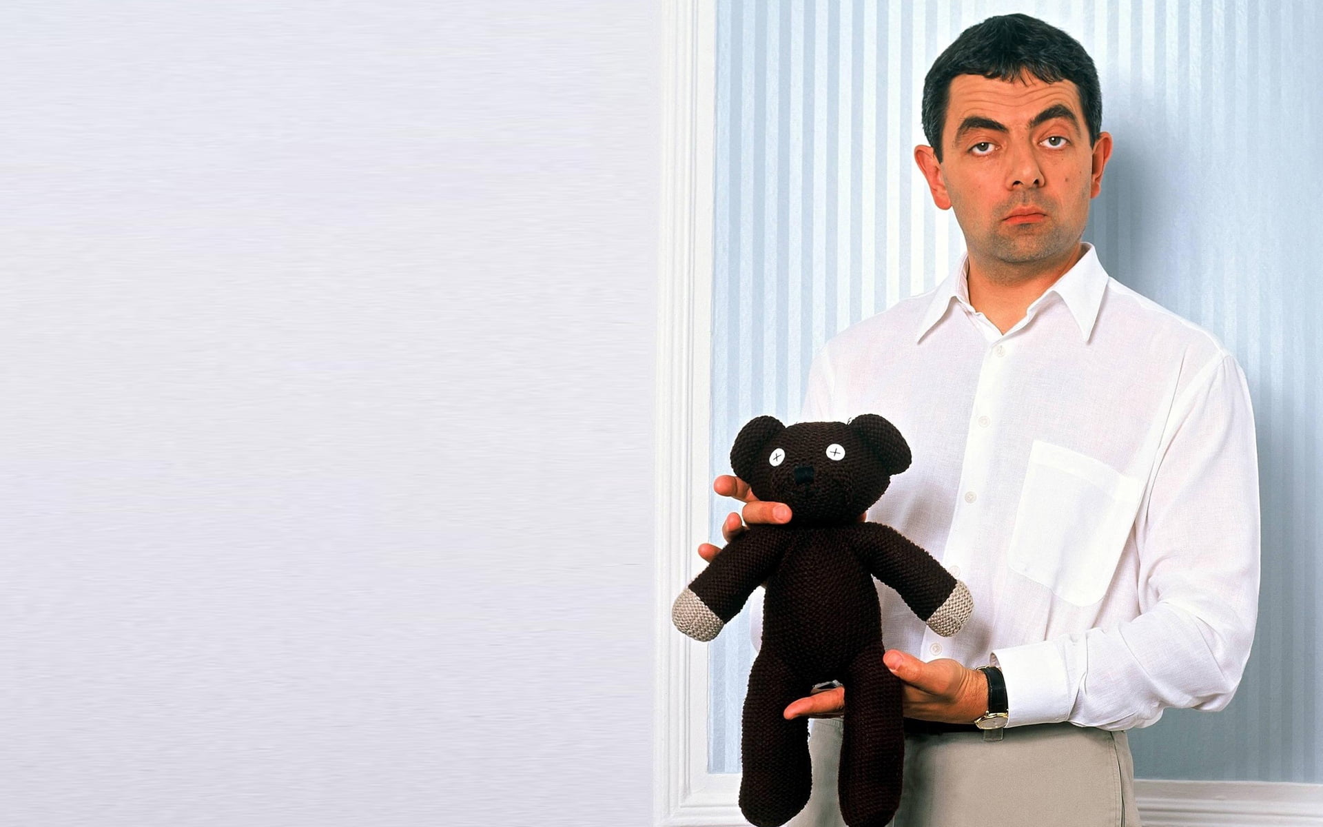 Mr. Bean with Teddy, mr bean, rowan atkinson, teddy bear, men