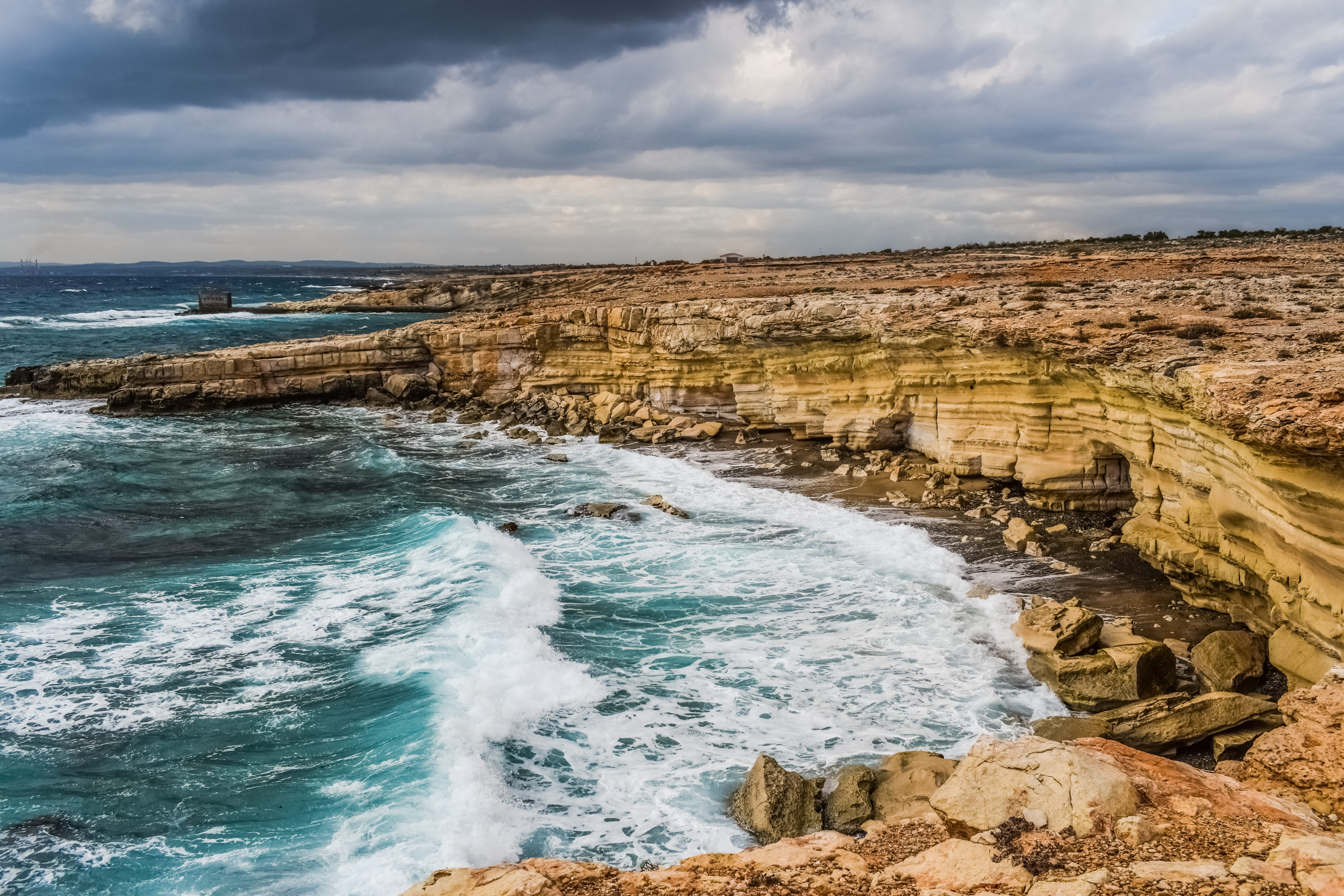 body of water, cyprus, cliff, coast, waves, sea, coastline, nature