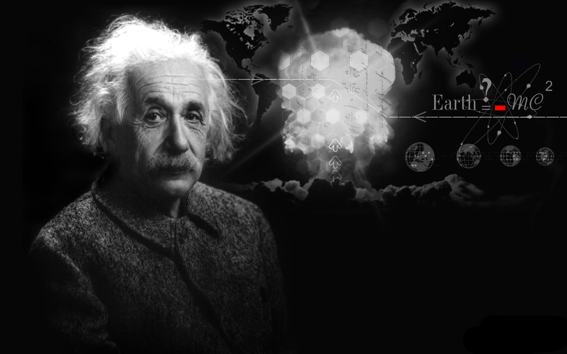 Albert Einstein illustration with text overlay, face, background