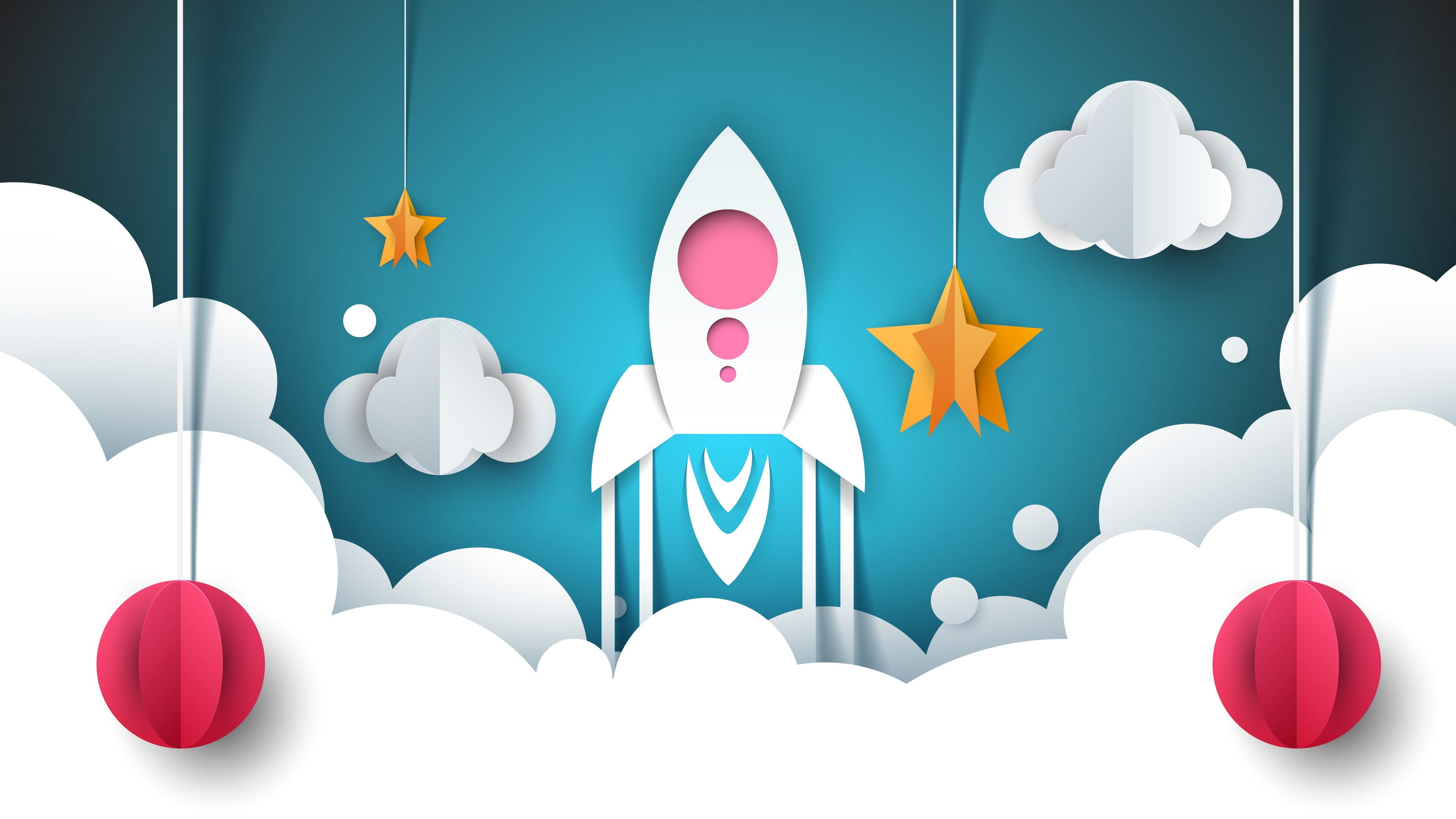 Background, Rocket, Start, Rendering, Obloka