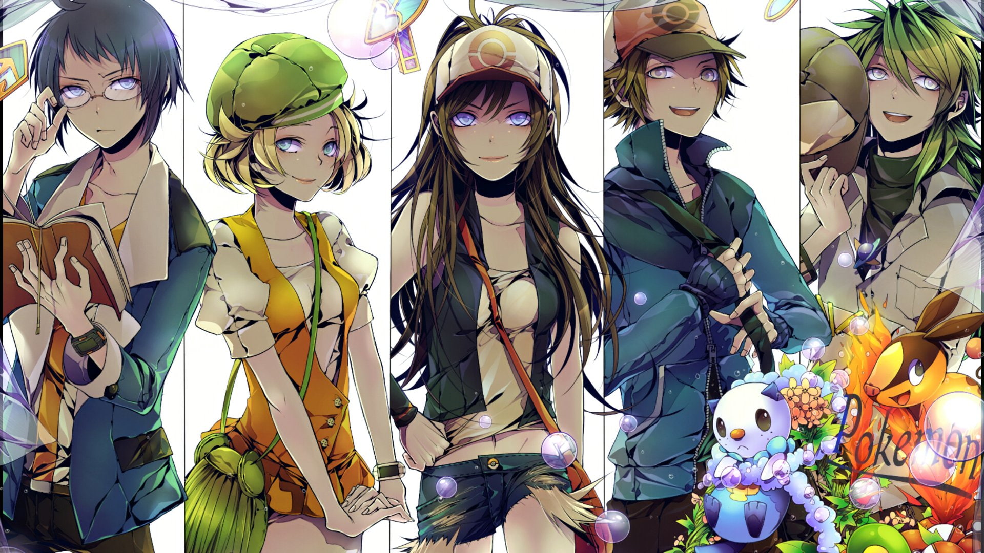 five anime character collage photo, Pokémon, Pokemon: Black and White