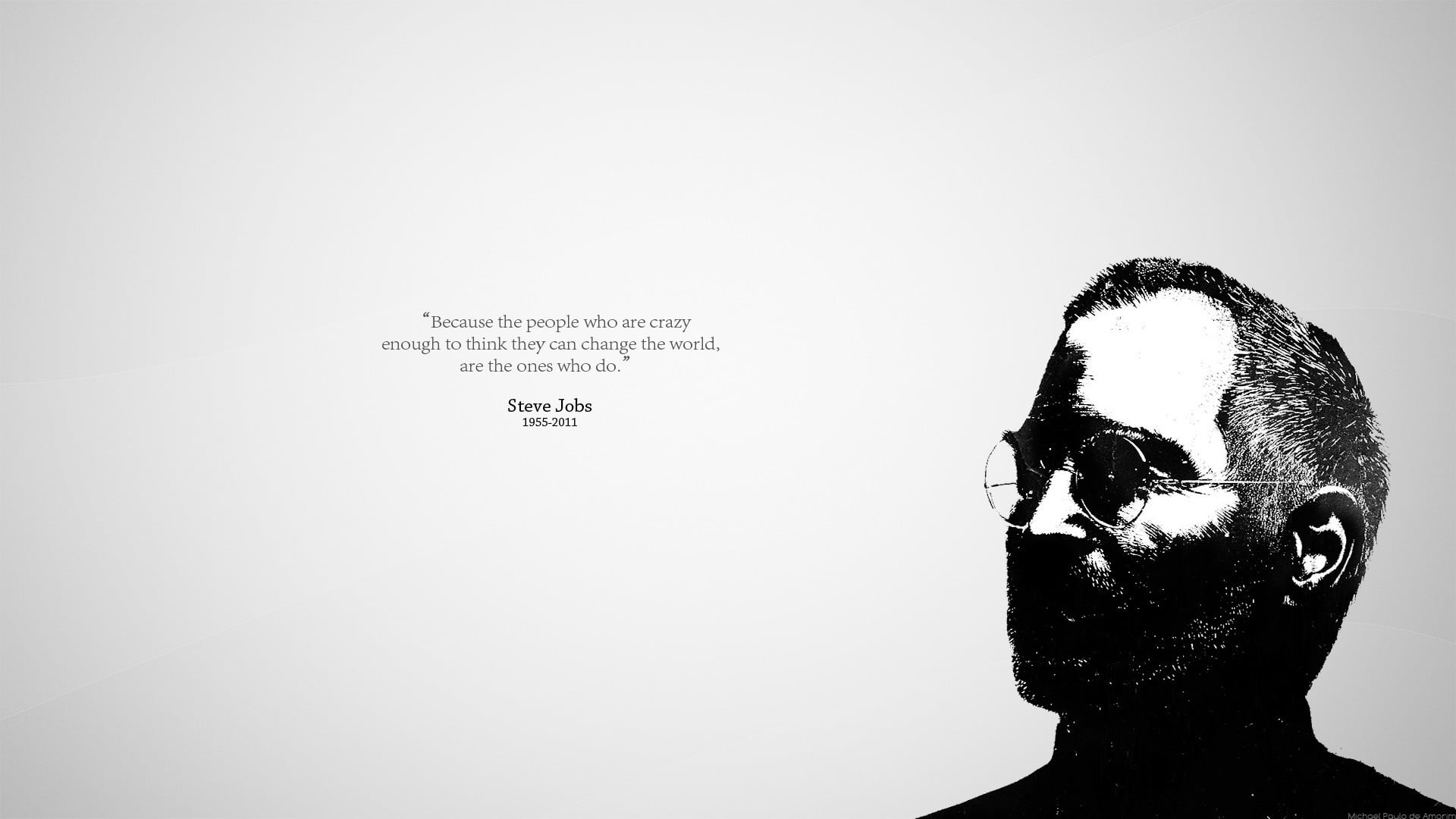 Steve Jobs illustration with text overlay, quote, simple background