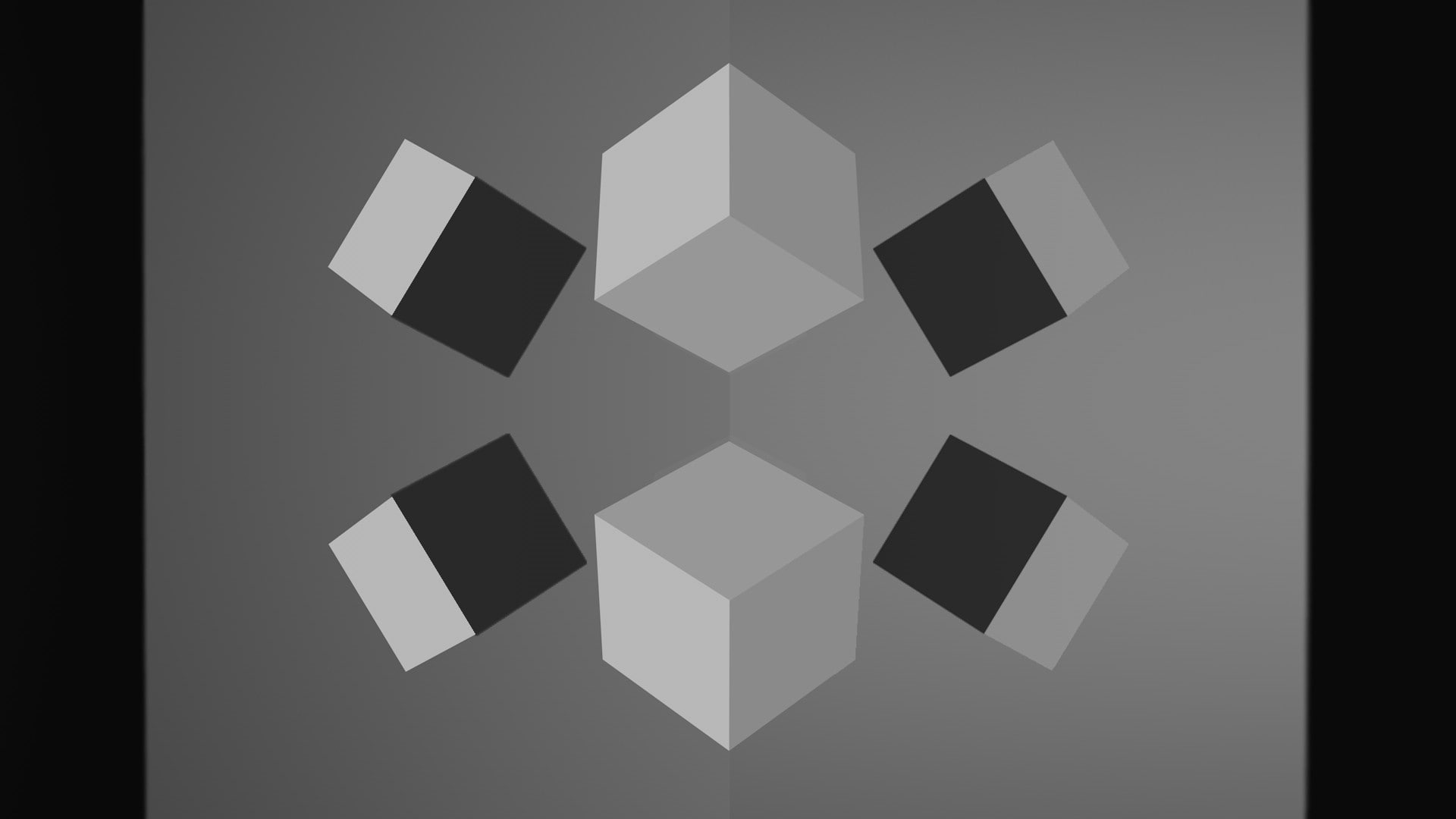 cube, symmetry, monochrome