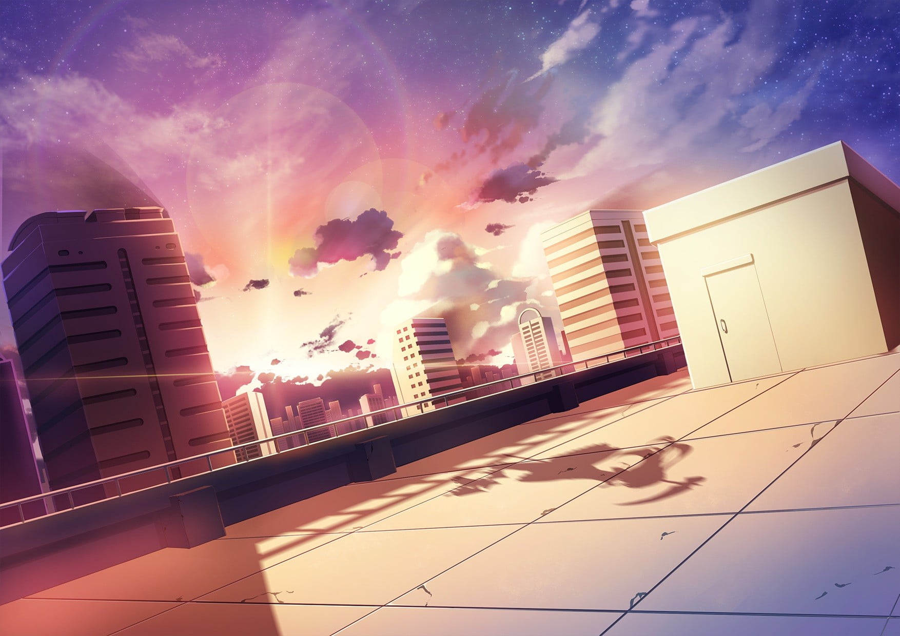 anime, landscape, visual novel, Shinigami no Baraddo, cityscape