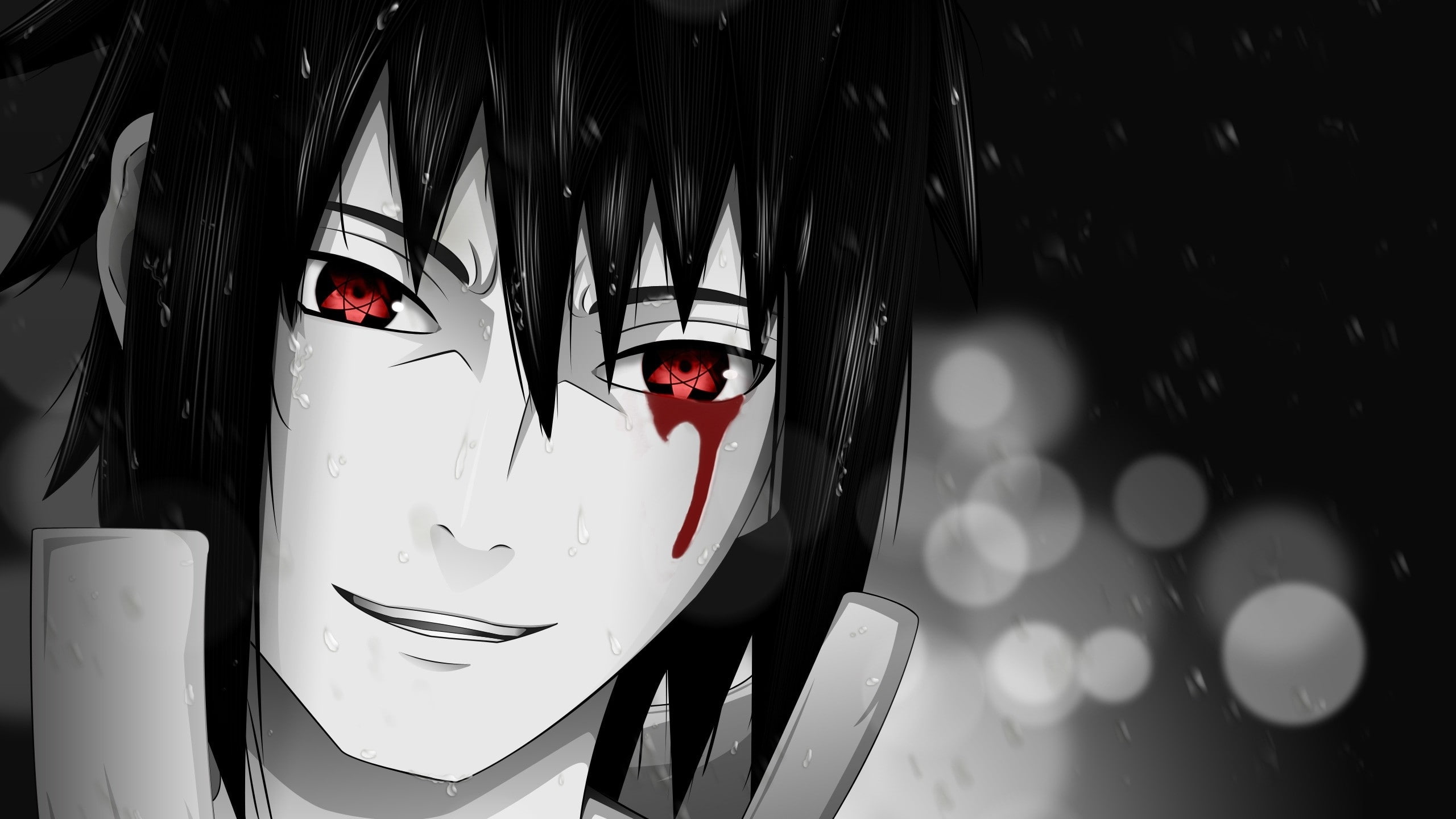 blood tears uchiha sasuke naruto shippuden sharingan bokeh selective coloring 2560x1440 wallpape Anime Naruto HD Art