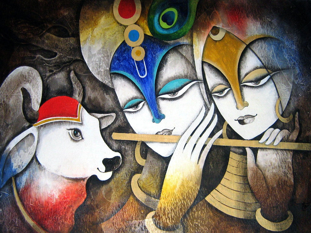 Radha With Krishna Glass Painting, Krishna and Radha painting