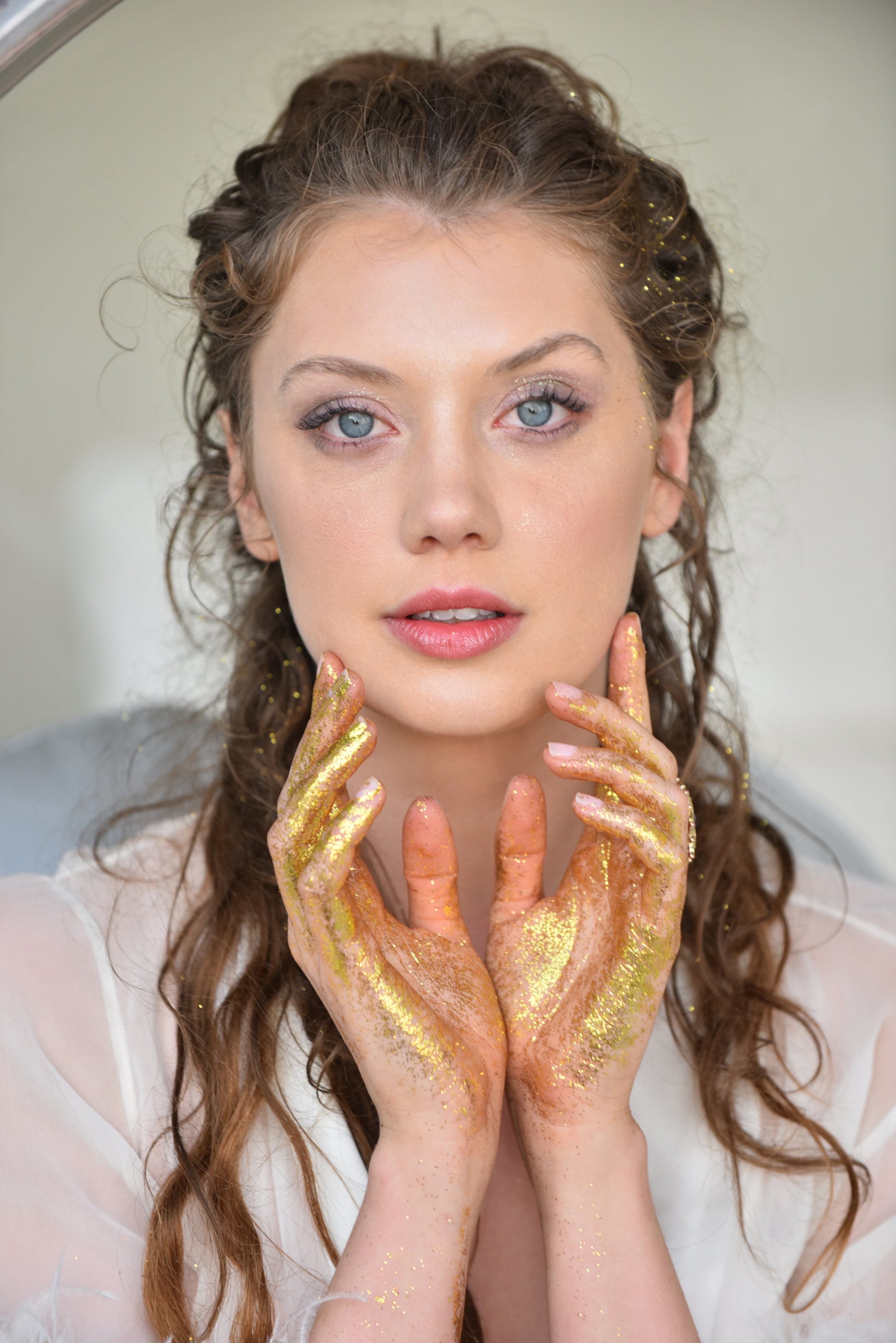 women's white top, Elena Koshka, model, pornstar, blue eyes, face