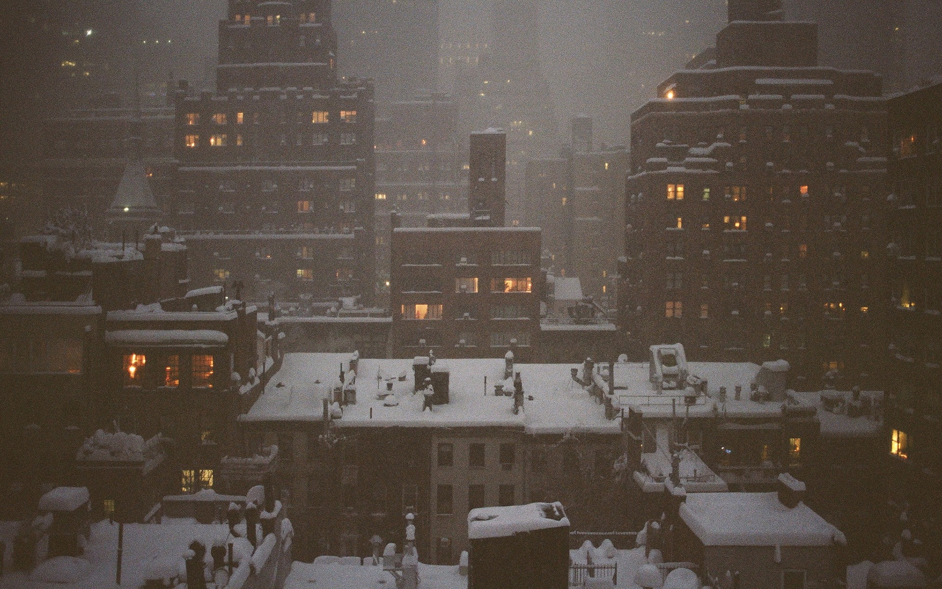 city, snow, cityscape, winter, halftone pattern