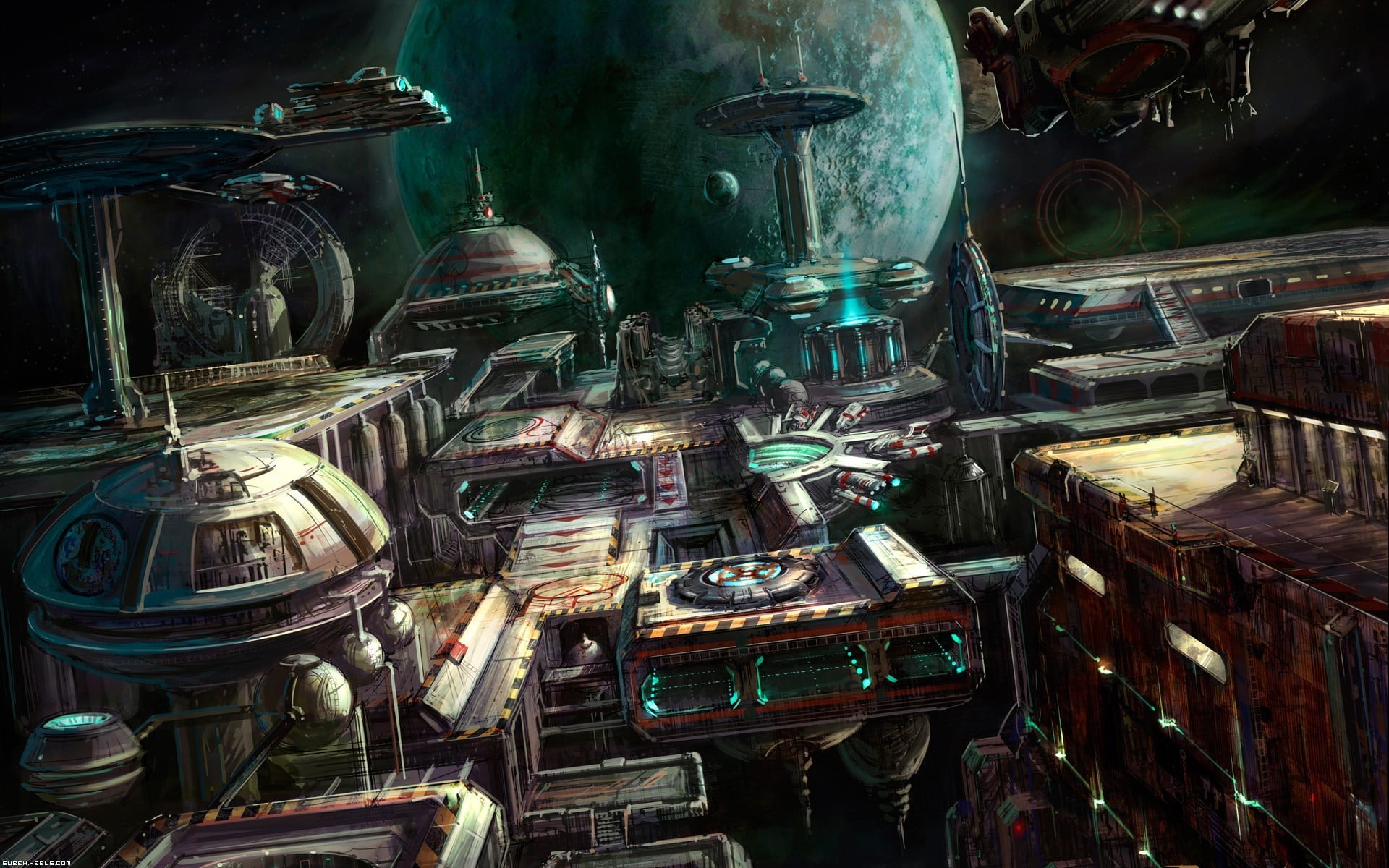 game wallpaper, StarCraft, artwork, Terrans, space station, video games