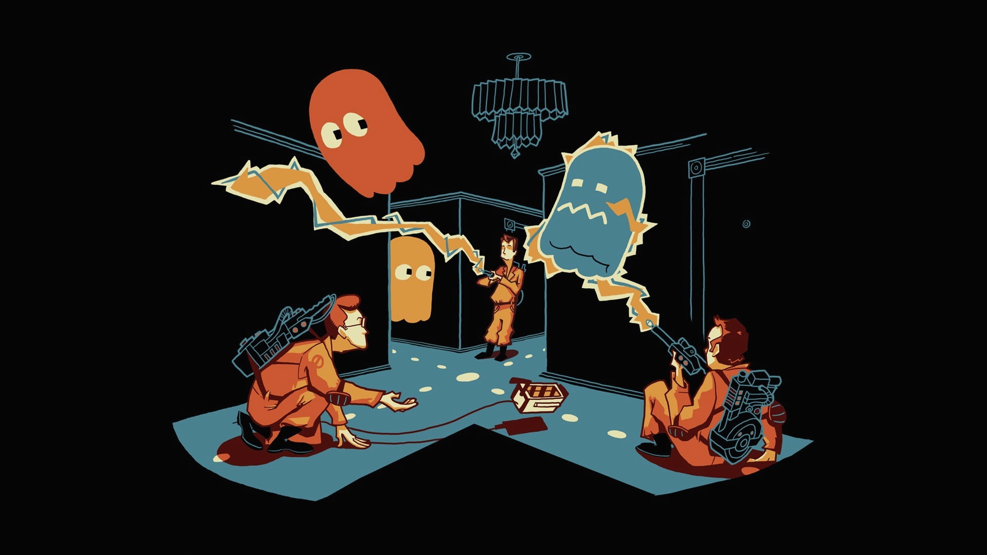 ghost hunters illustration, game, games, pacman, Ghostbusters